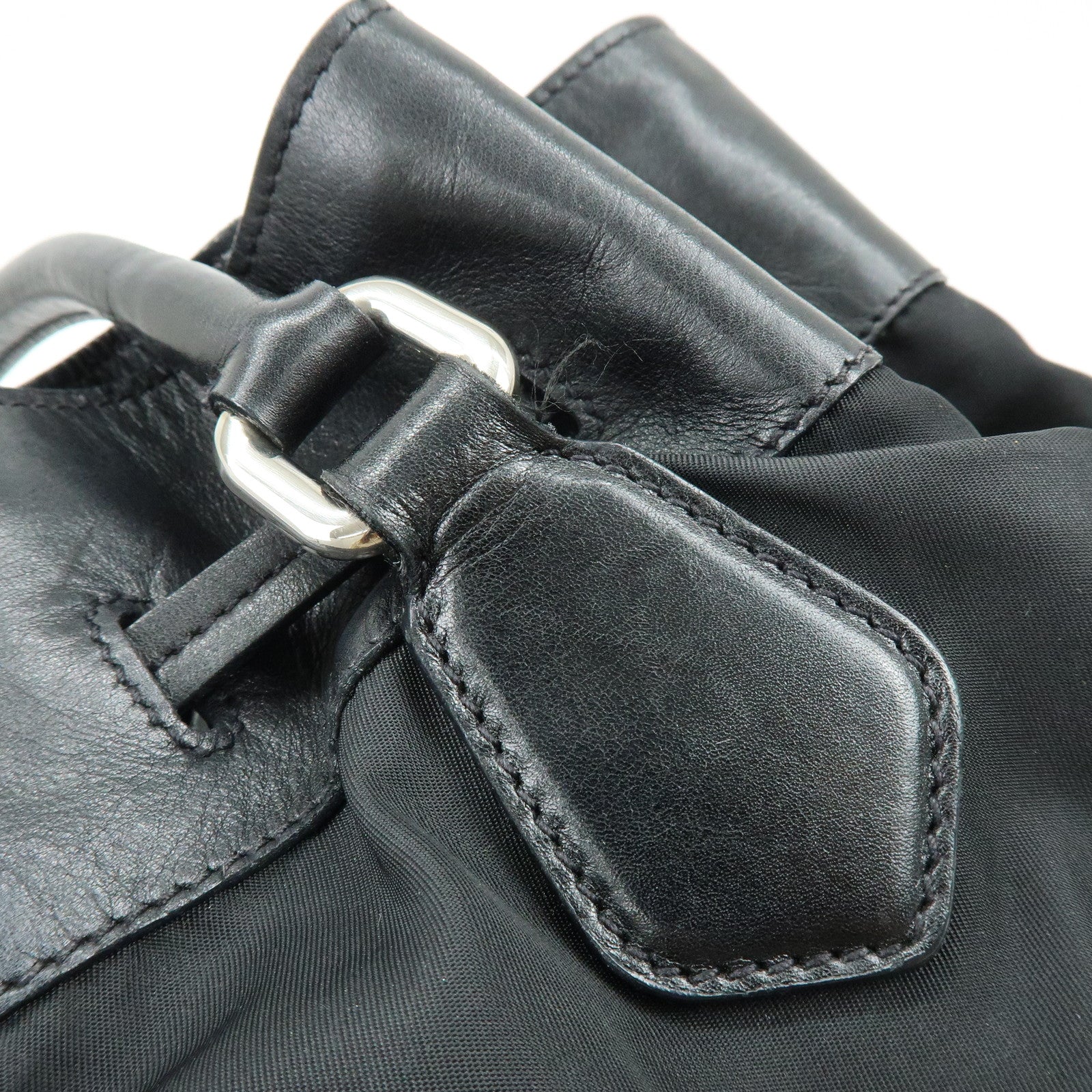 PRADA Triangle Logo Nylon Leather Tote Bag Hand Bag Black BR3616