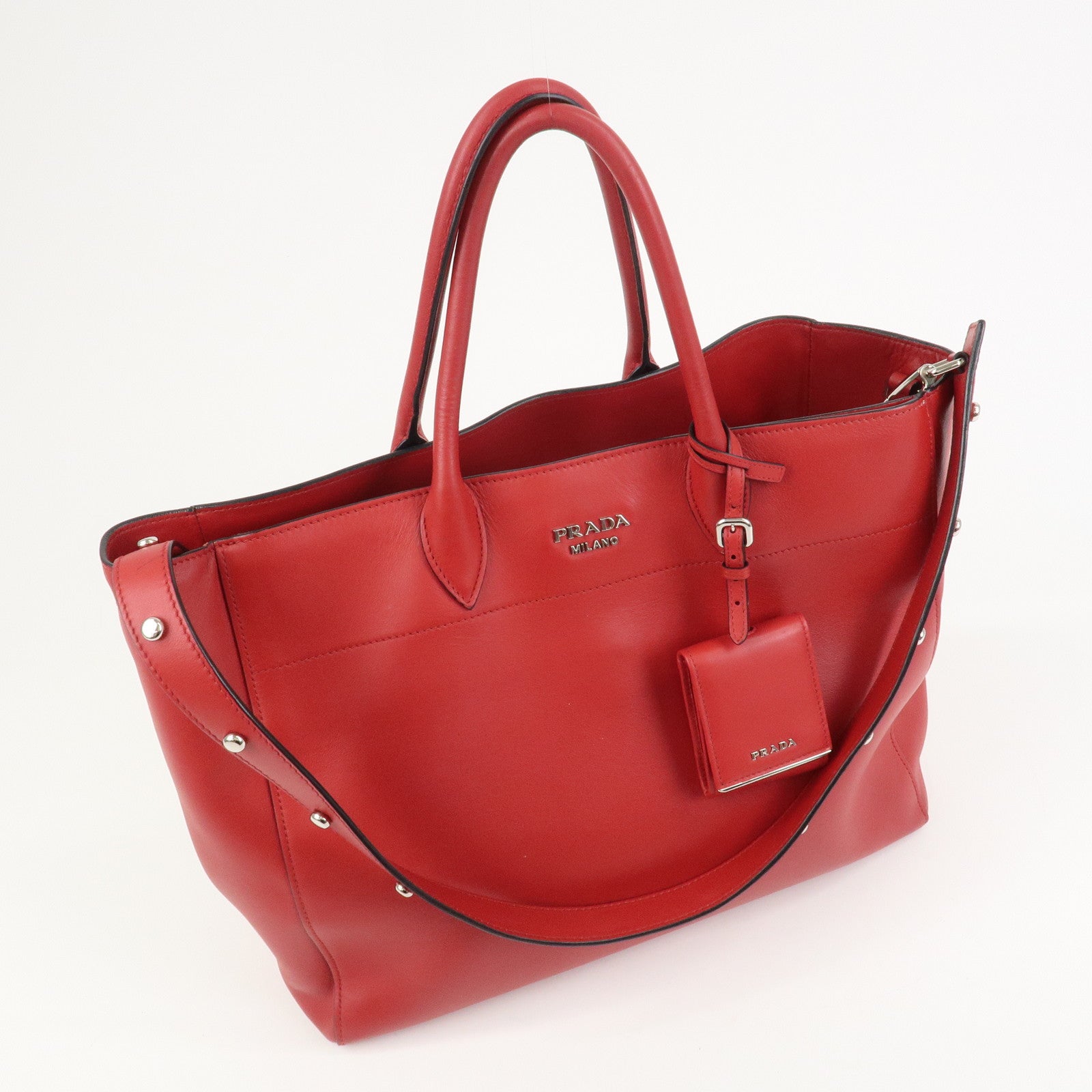 PRADA Logo Leather 2Way Bag Tote Bag Hand Bag Shoulder Bag 1BG041