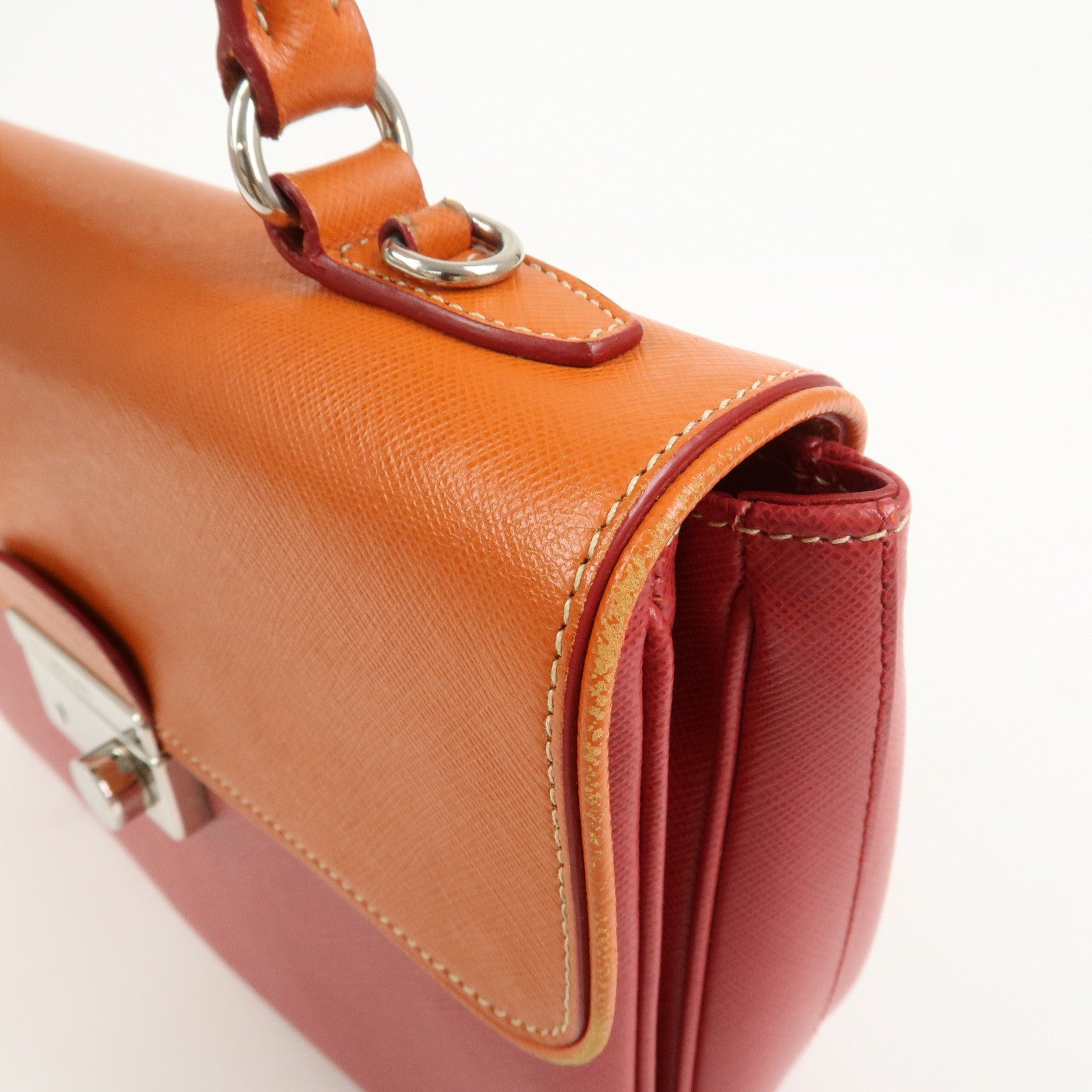 PRADA Saffiano Leather 2 Way Bag Tote Bag Shoulder Bag Orange Red