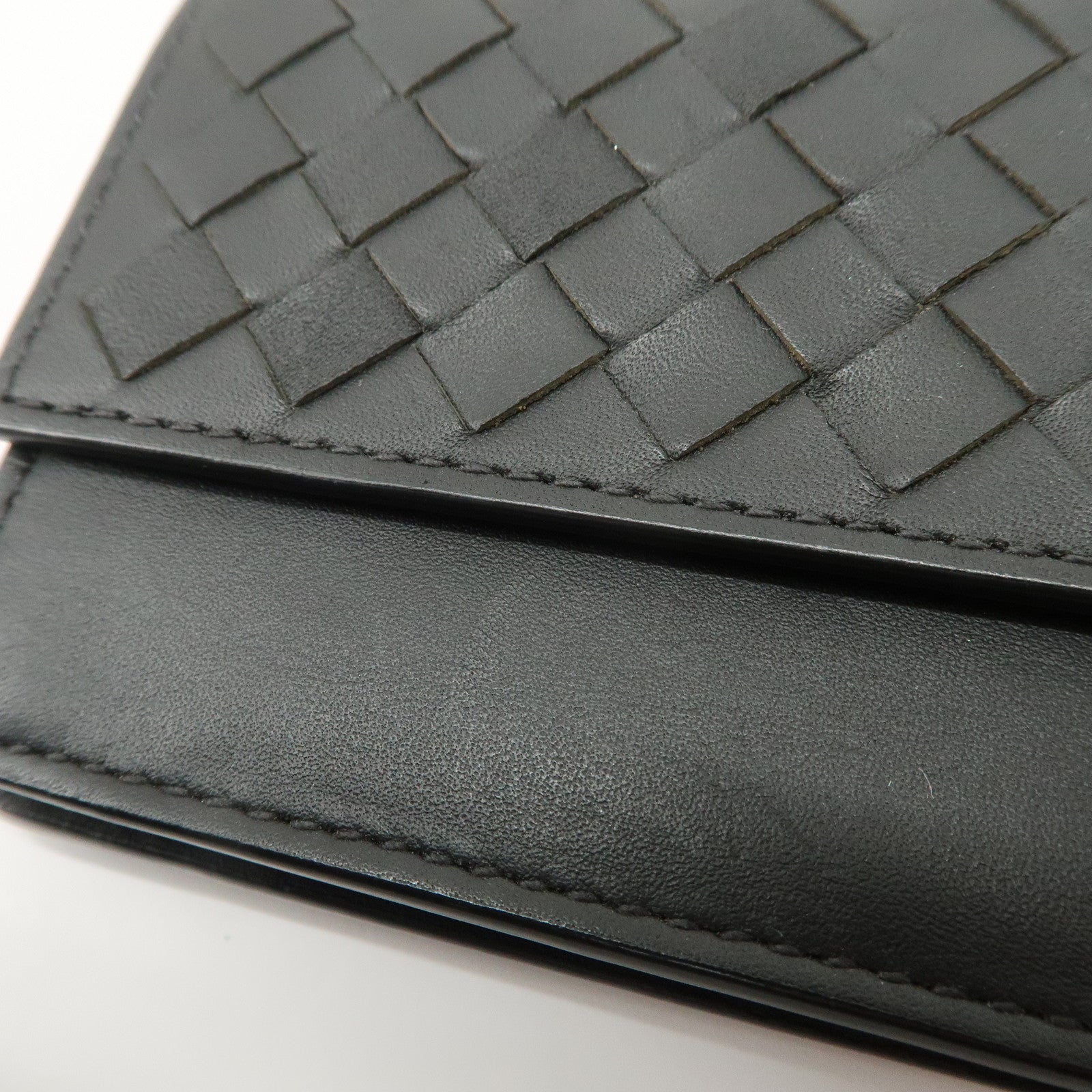BOTTEGA VENETA Intrecciato Leather Card Case Card Holder Black