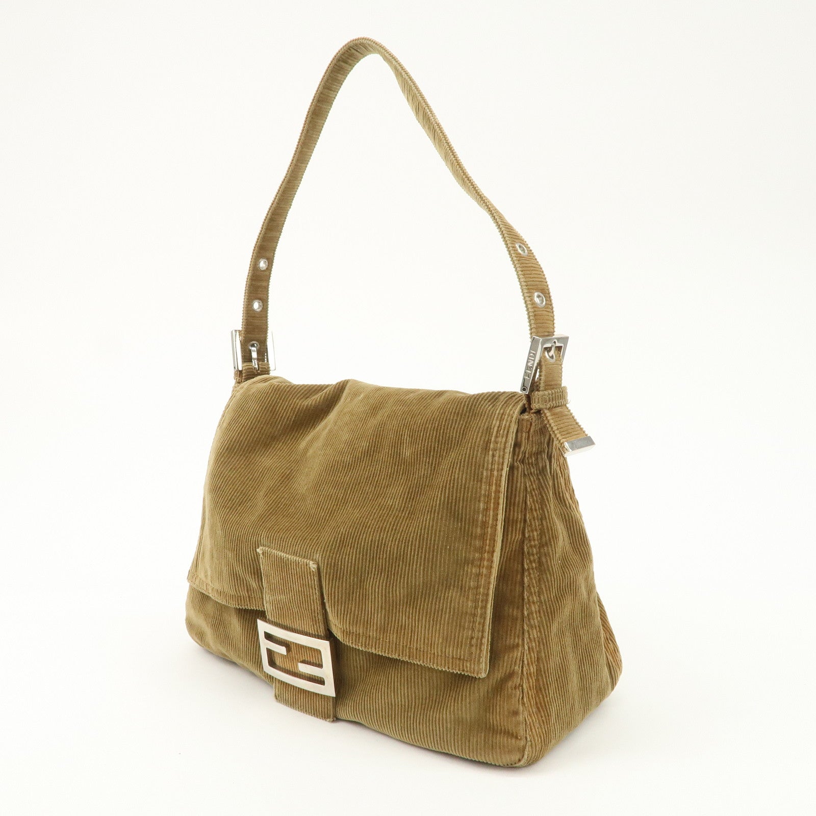 FENDI Mamma Baguette Corduroy Shoulder Bag Light Brown 26323 Used