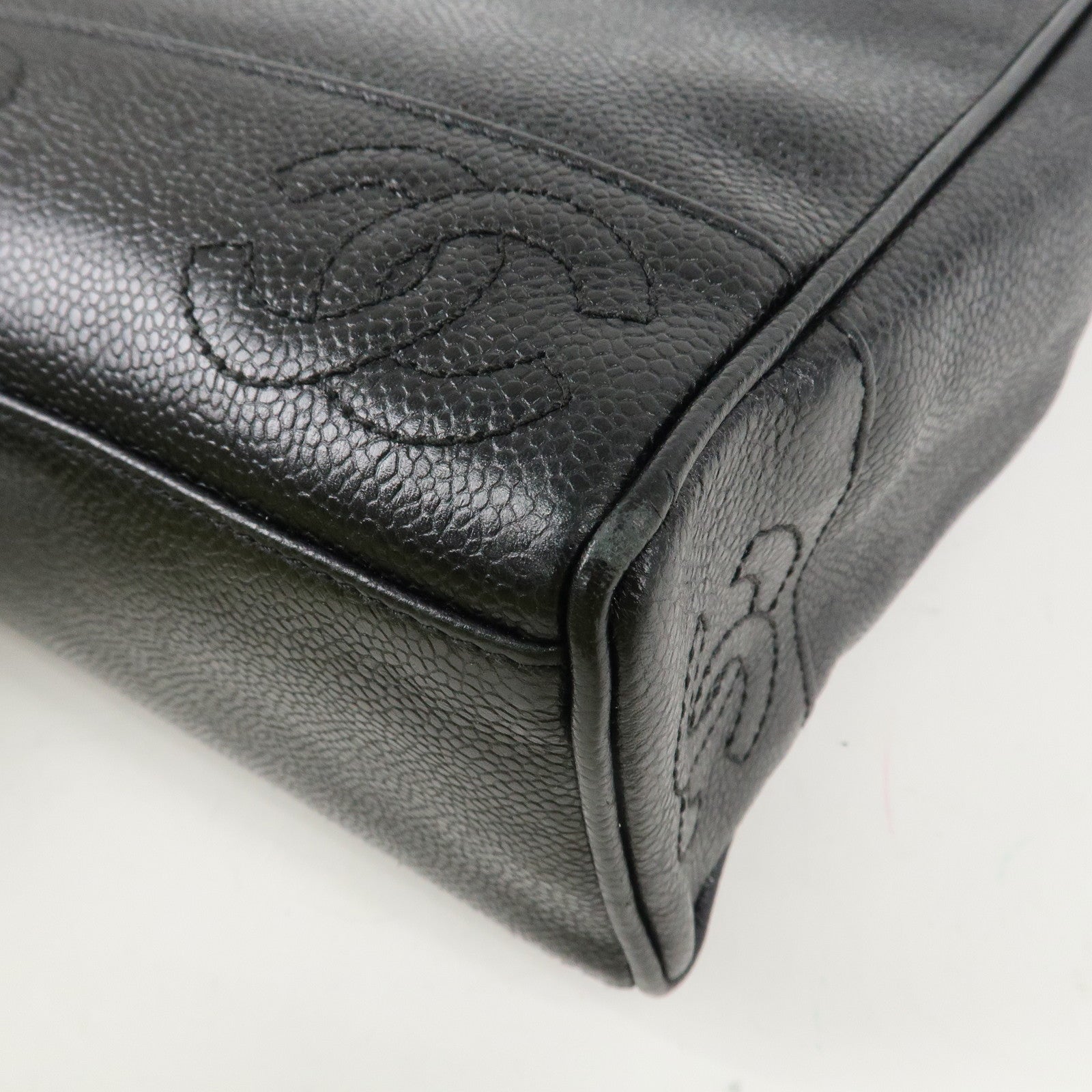 CHANEL Triple COCO Caviar Skin Chain Shoulder Bag Black Gold Hardware Used