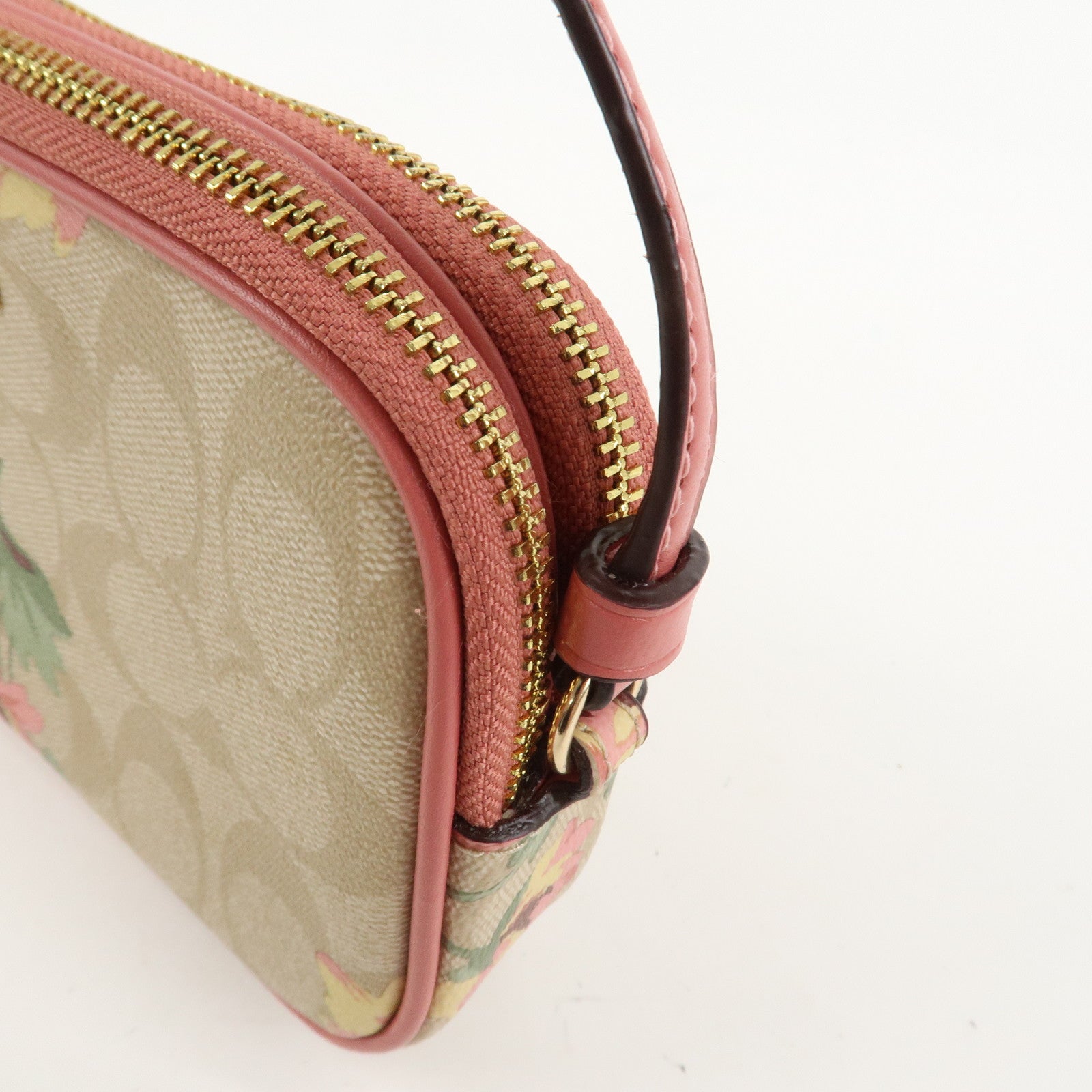 COACH Signature PVC Canvas Leather Shoulder Bag Beige Pink