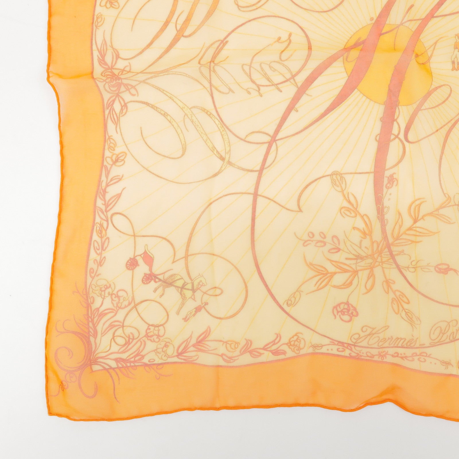 HERMES Carre 45 Silk 100% Scarf EFFLUVES Orange
