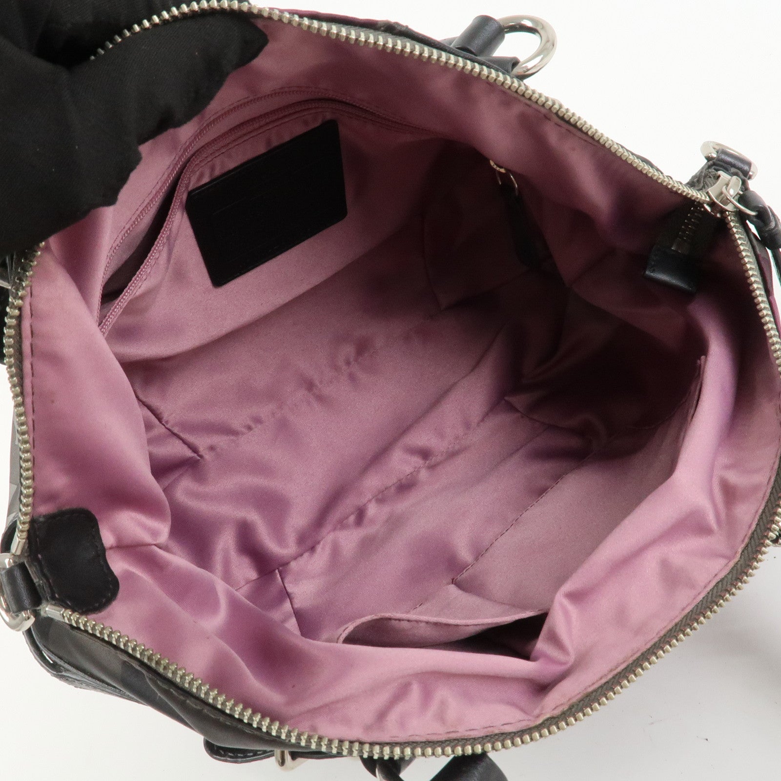 COACH Satin Leather 2Way Bag Shoulder Bag Hand Bag Khaki Purple