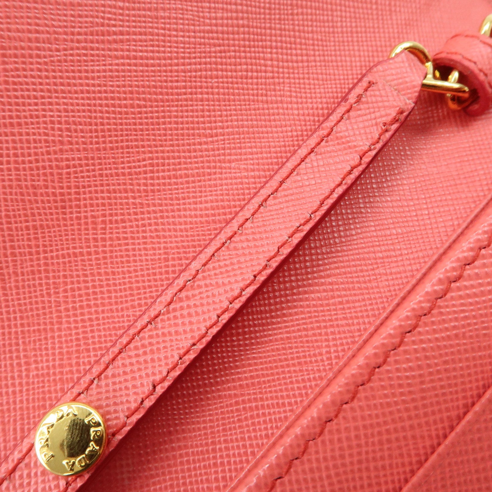 PRADA Saffiano Metal Chain Strap Wallet Shoulder Bag Pink Gold 1M1290 Used