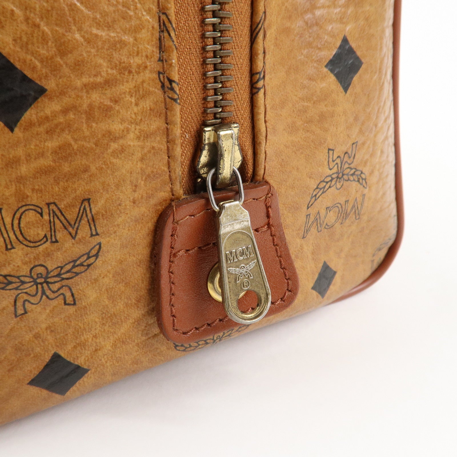 MCM Visetos Logo Leather 2WAY Bag Hand Bag Shoulder Bag Brown