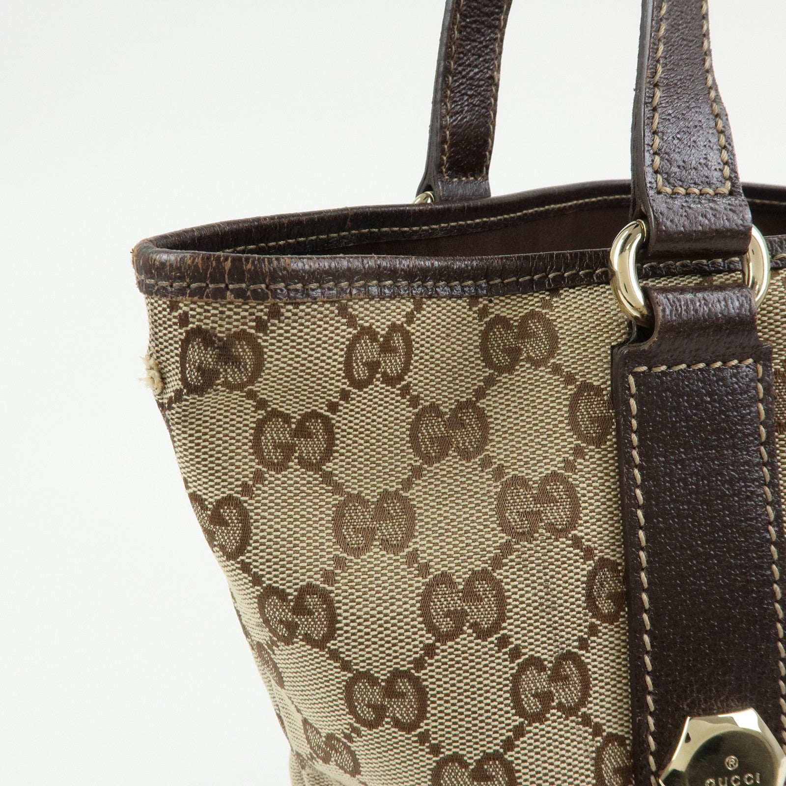 GUCCI GG Canvas Leather Tote Bag Shoulder Bag Beige Brown 153009