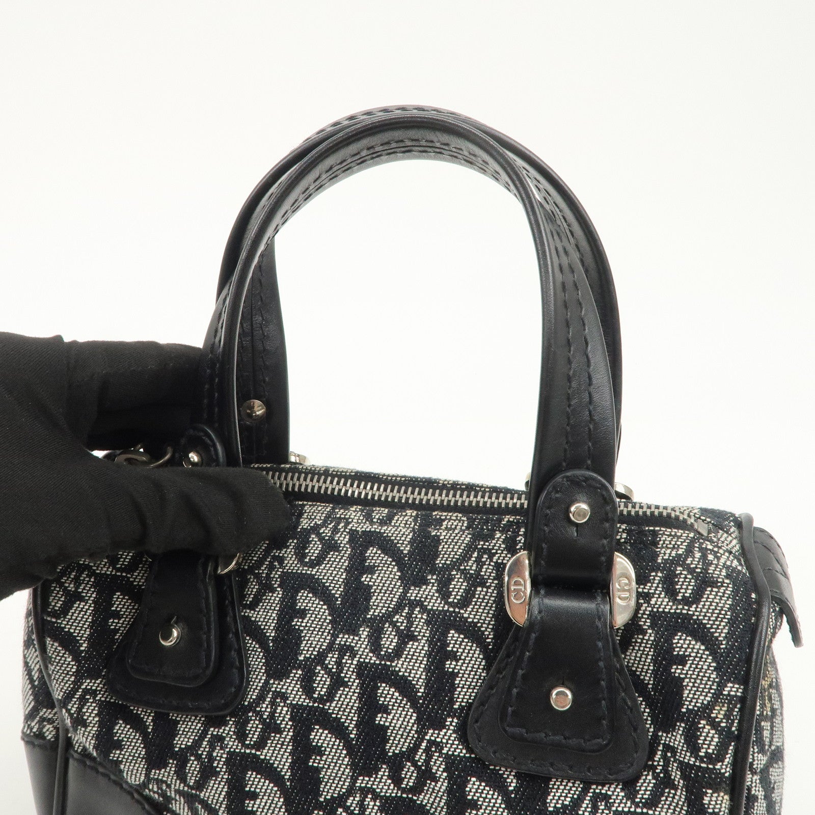 Christian Dior Trotter Canvas Leather Boston Bag Black