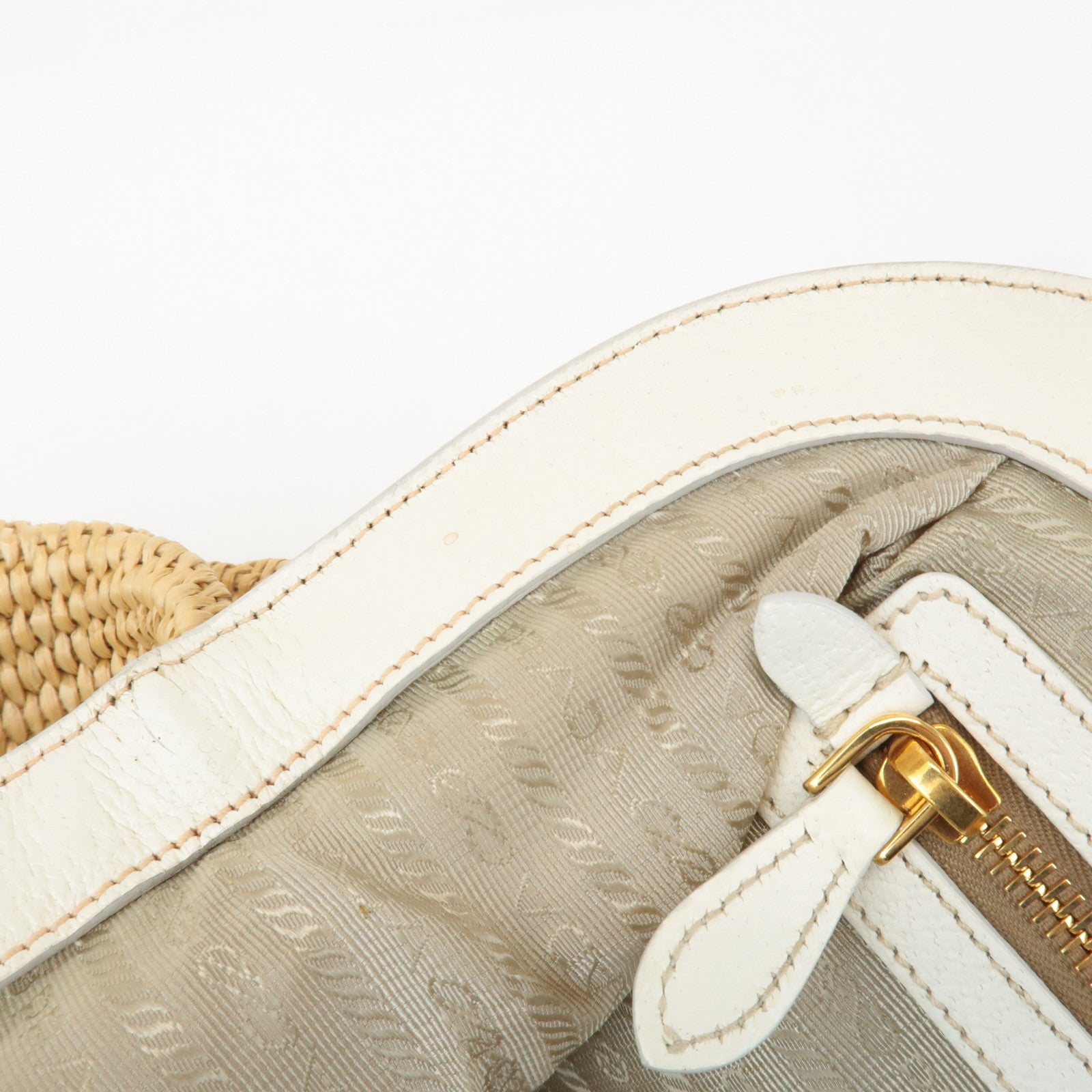 PRADA Triangle Leather Raffia Shoulder Bag Straw Bag Beige BR3693 Used