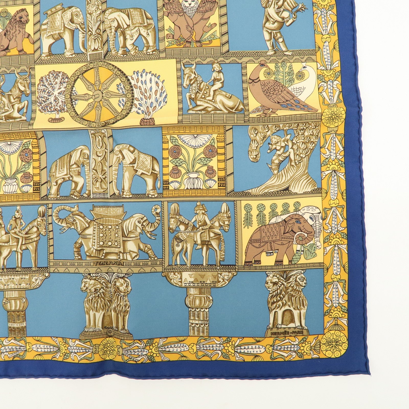 HERMES Carre 90 Silk 100% Scarf TORANA Blue