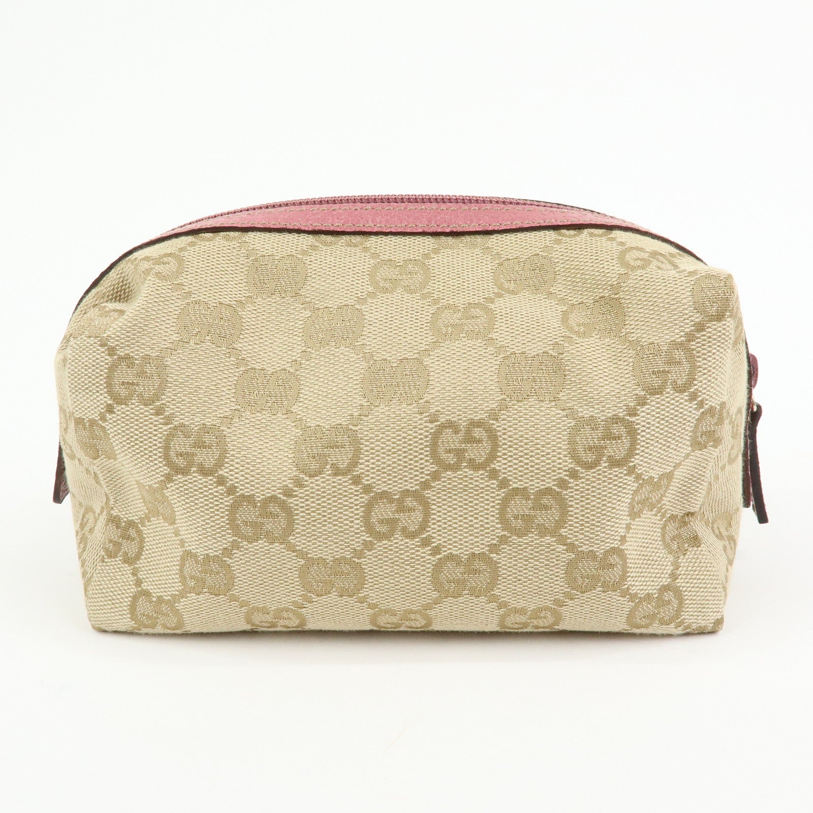 GUCCI GG Canvas Leather Pouch Cosmetic Case Beige Pink 29595