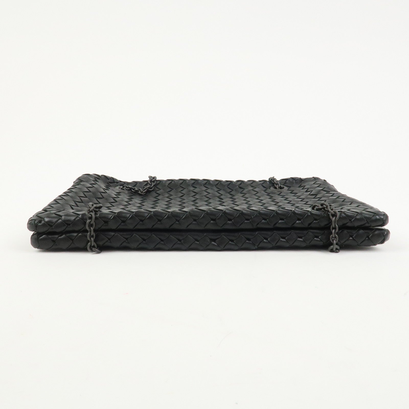 BOTTEGA VENETA Intrecciato Leather Chain Shoulder Bag Black 293747