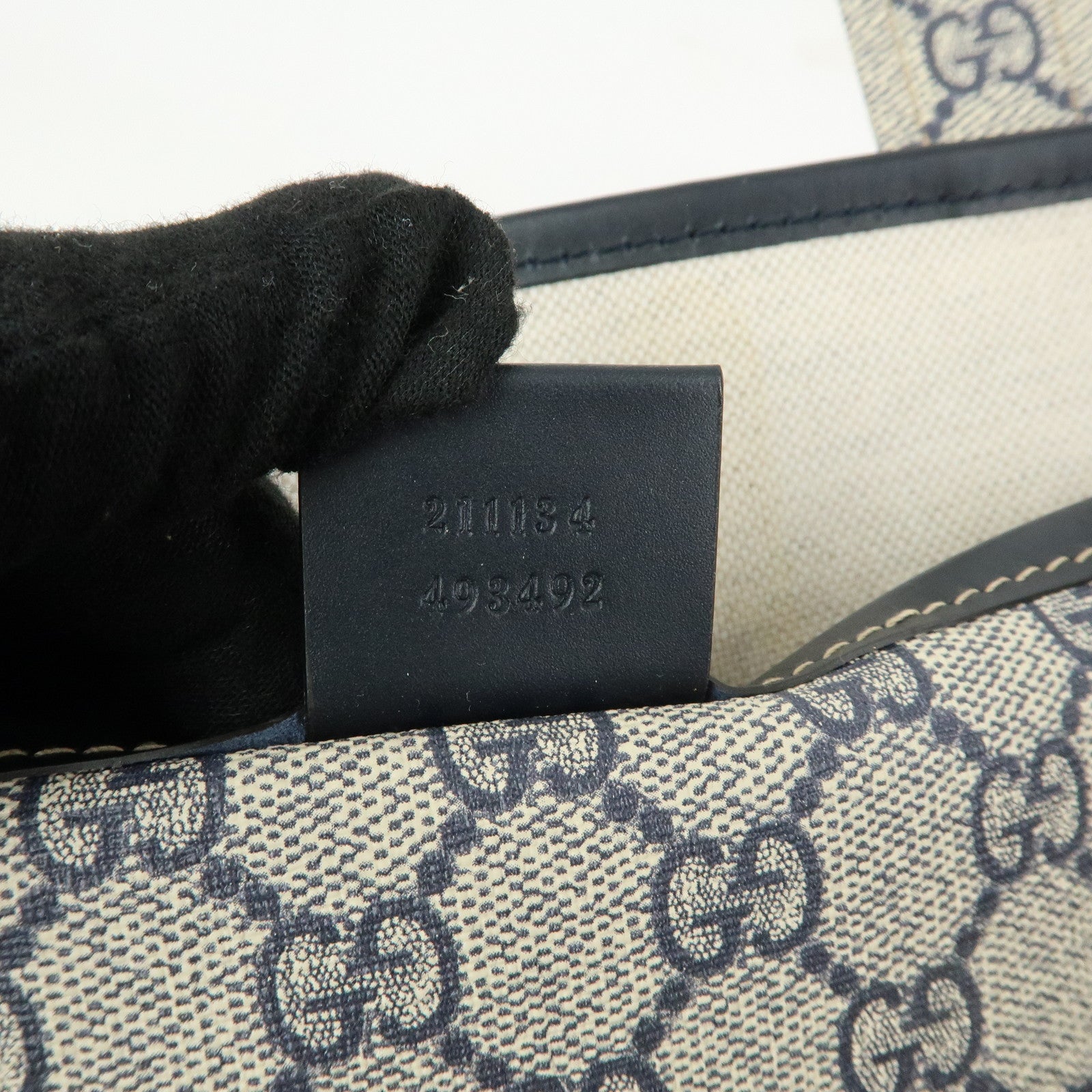 GUCCI Sherry GG Supreme PVC Leather Tote Bag Navy Black 211134