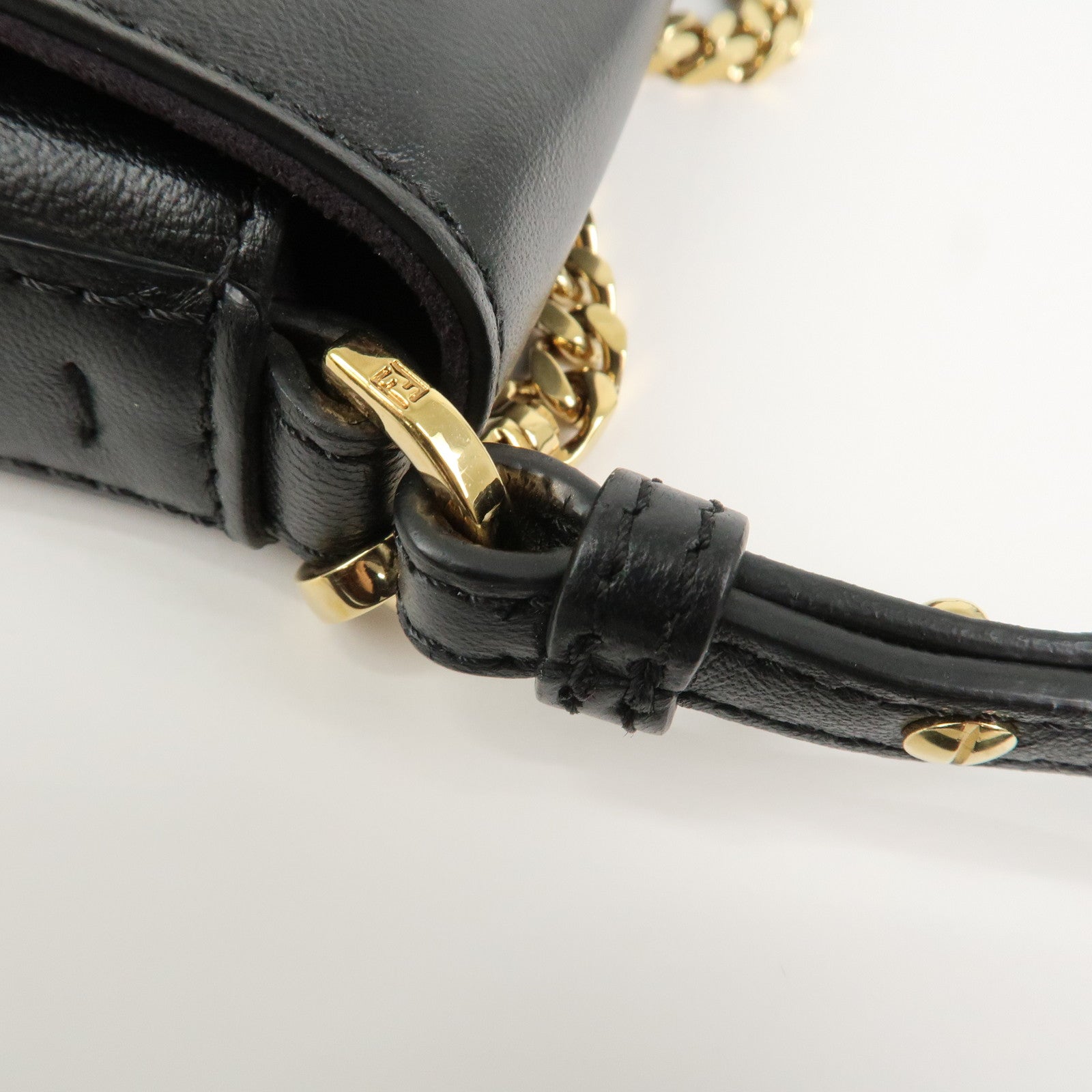 FENDI Leather Micro Baguette Shoulder Crossbody Bag Black 8M0354