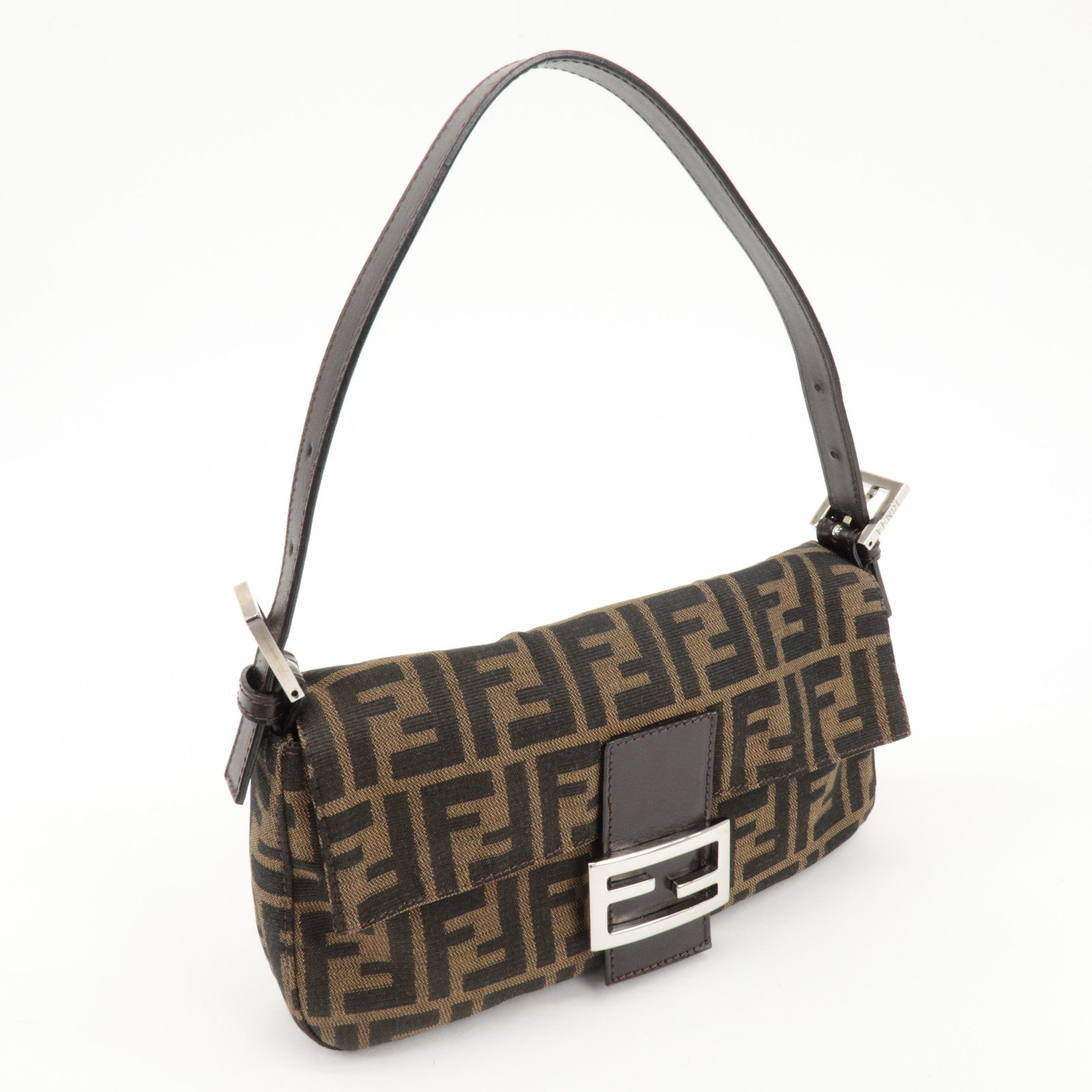 FENDI Mamma Baguette Zucca Canvas Leather Shoulder Bag 26424 Used