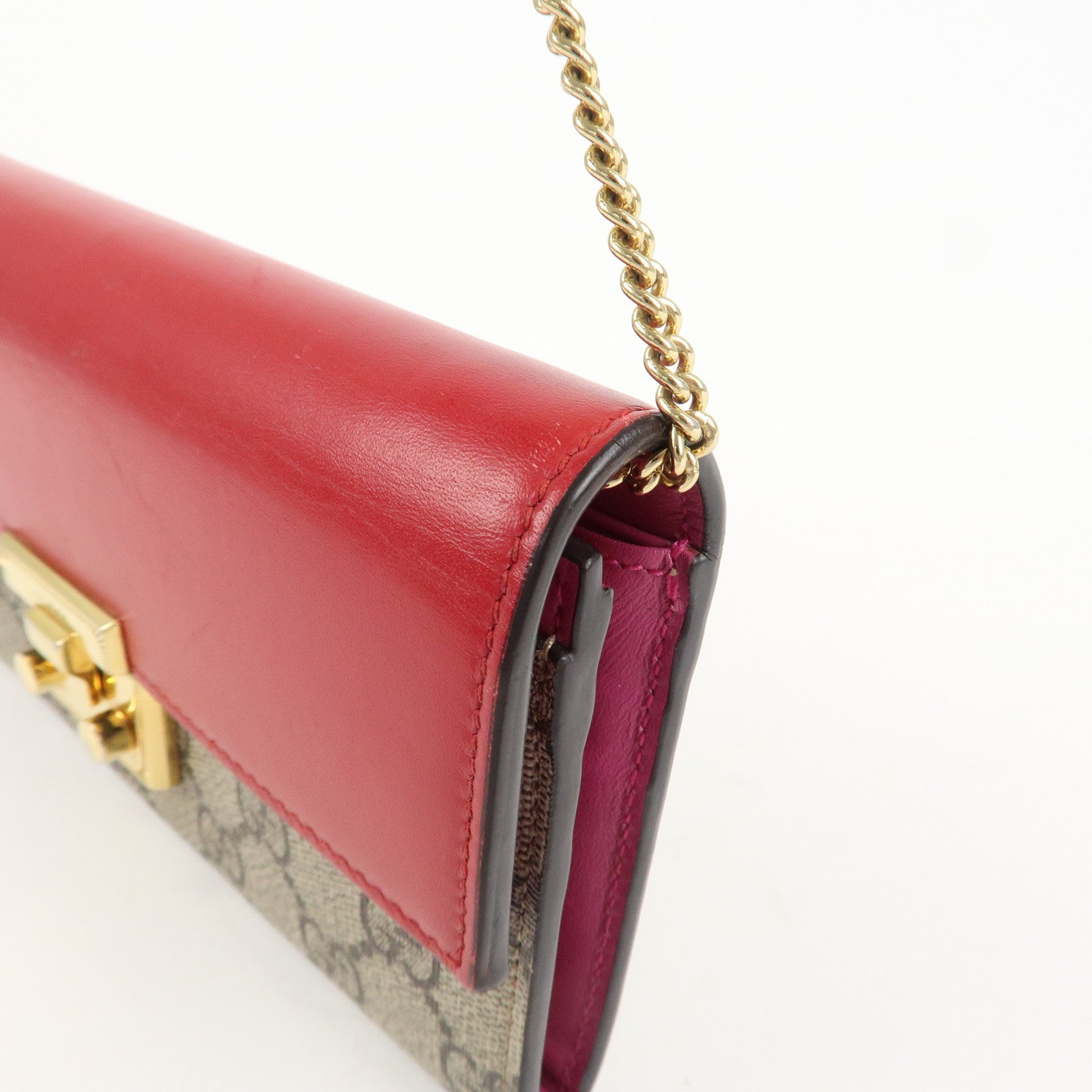 GUCCI GG Supreme Leather Canvas Padlock Chain Long Wallet 453506