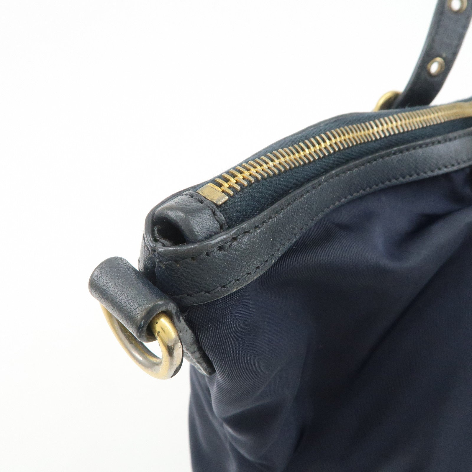 PRADA Nylon Saffiano Leather Shoulder Bag Tote Bag Navy