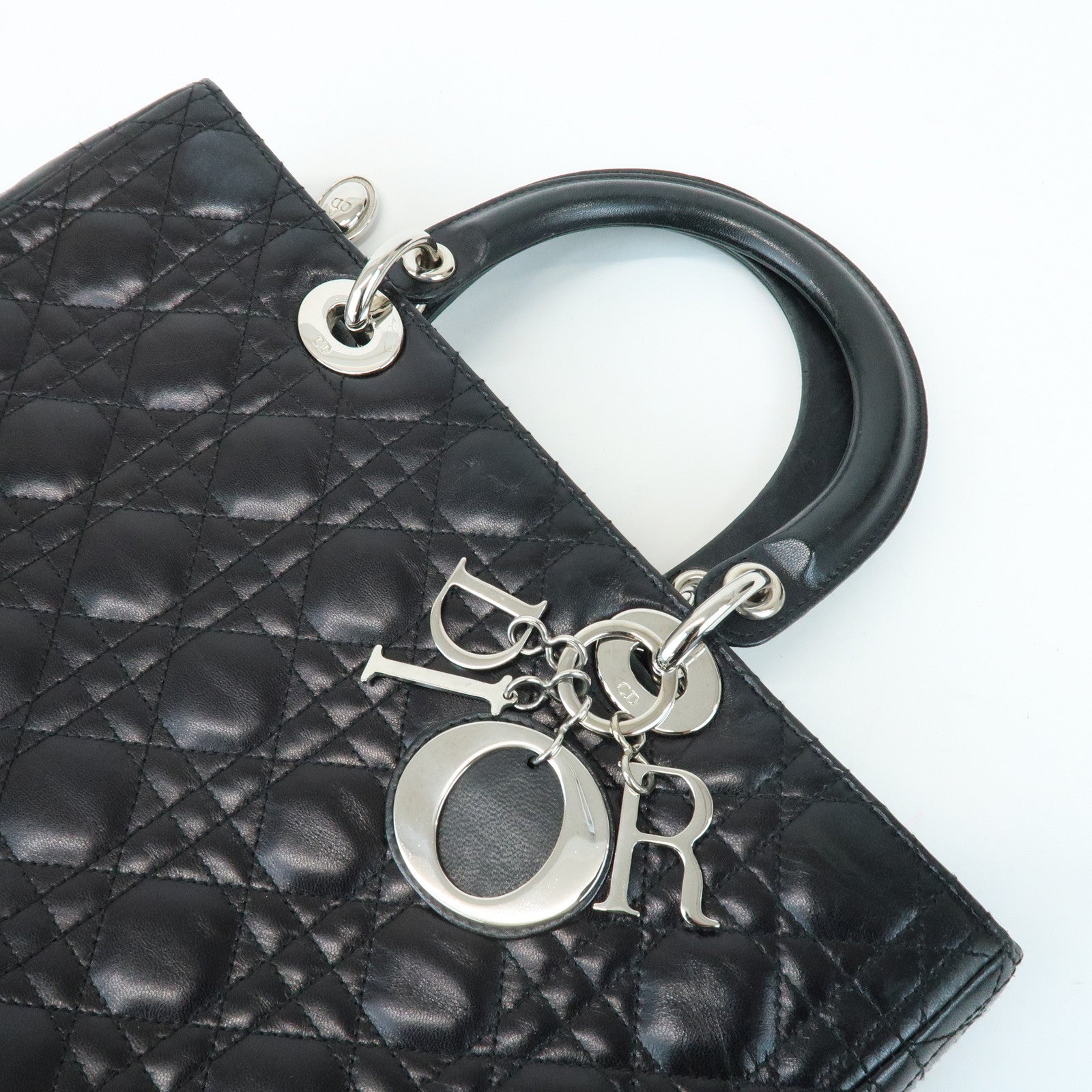 Christian Dior Cannage Leather Tote Bag Hand Bag Black