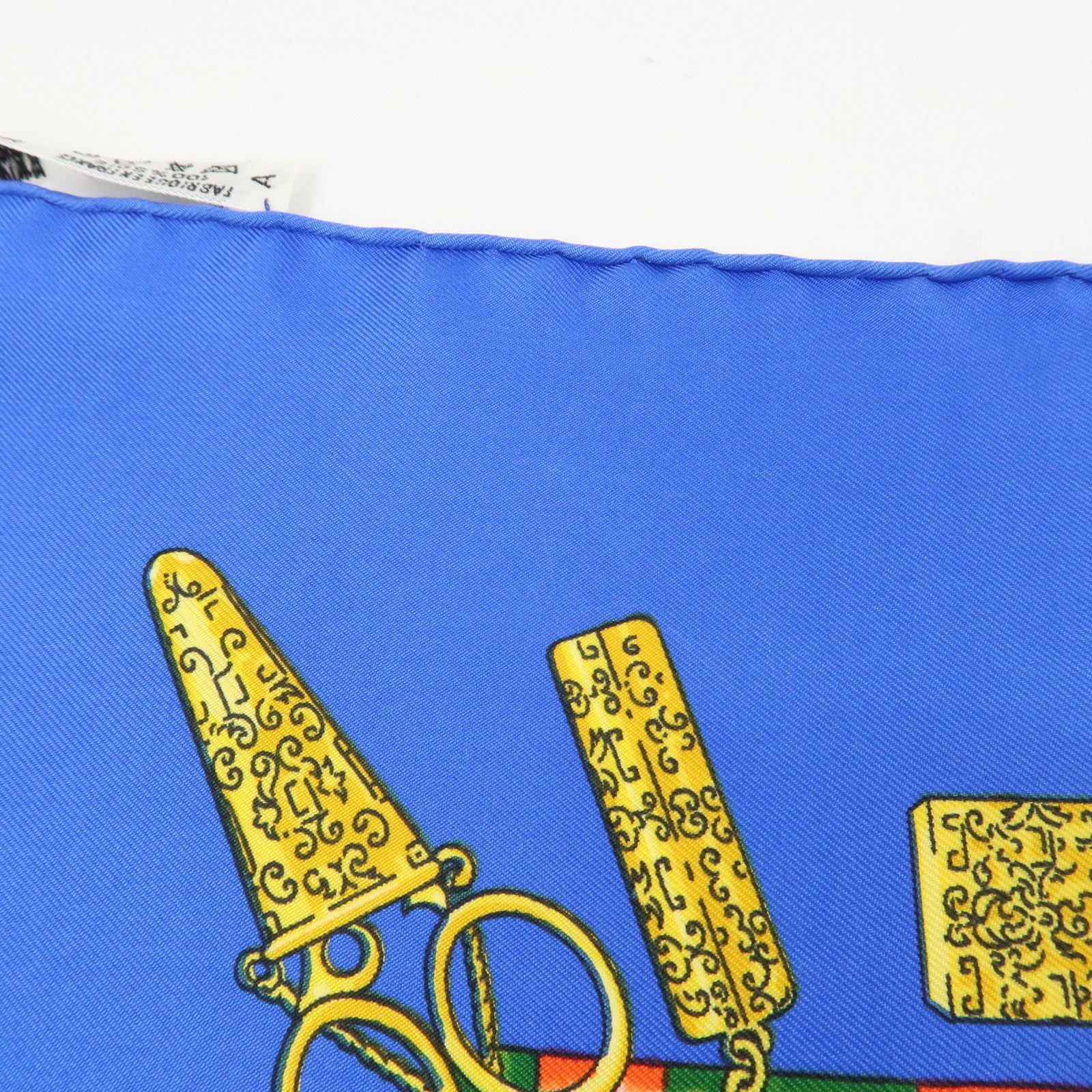 HERMES Carre 90 Silk 100% Scarf Petite main Blue White