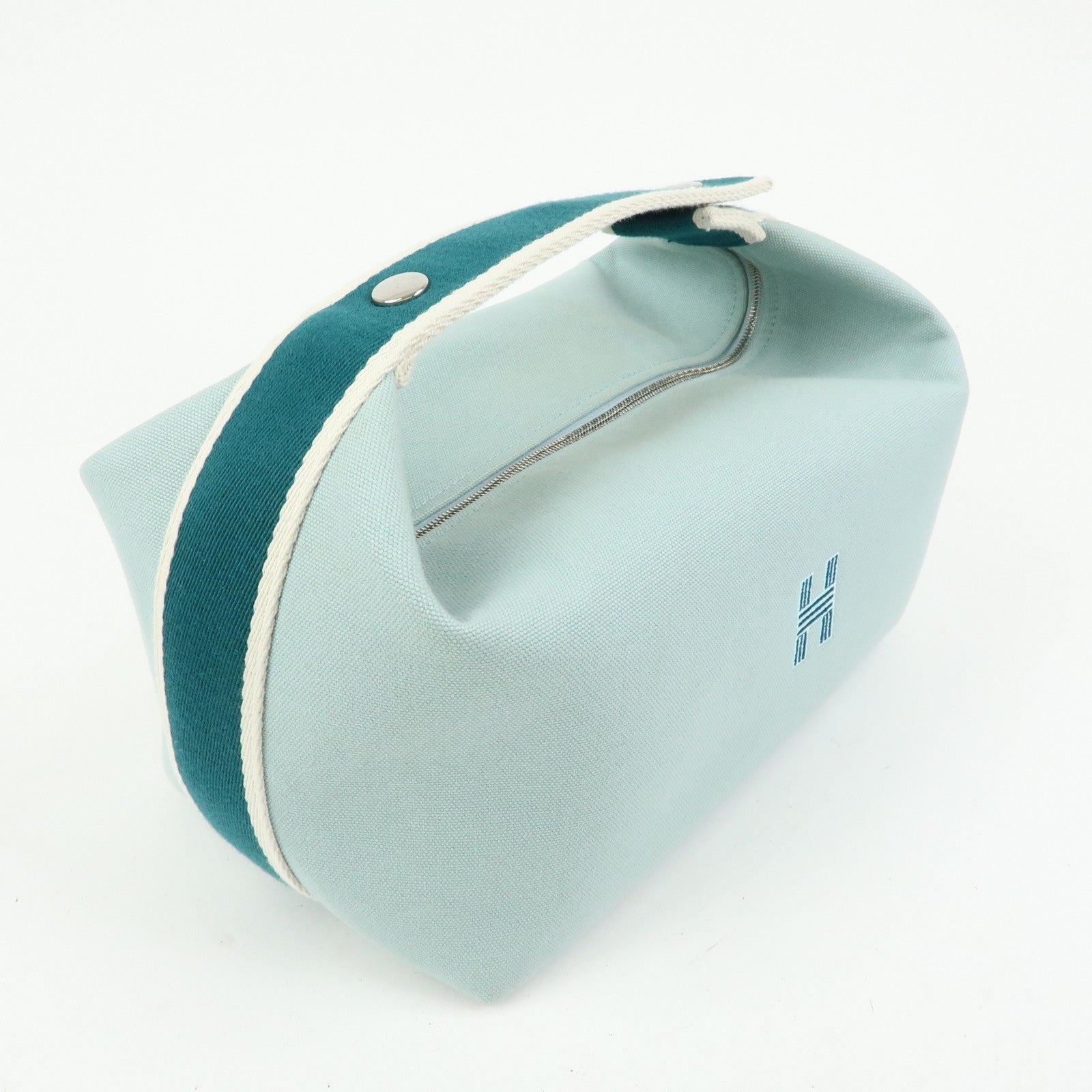 HERMES Bride A Brac GM Cotton Hand Bag Vanity Bag Light Blue
