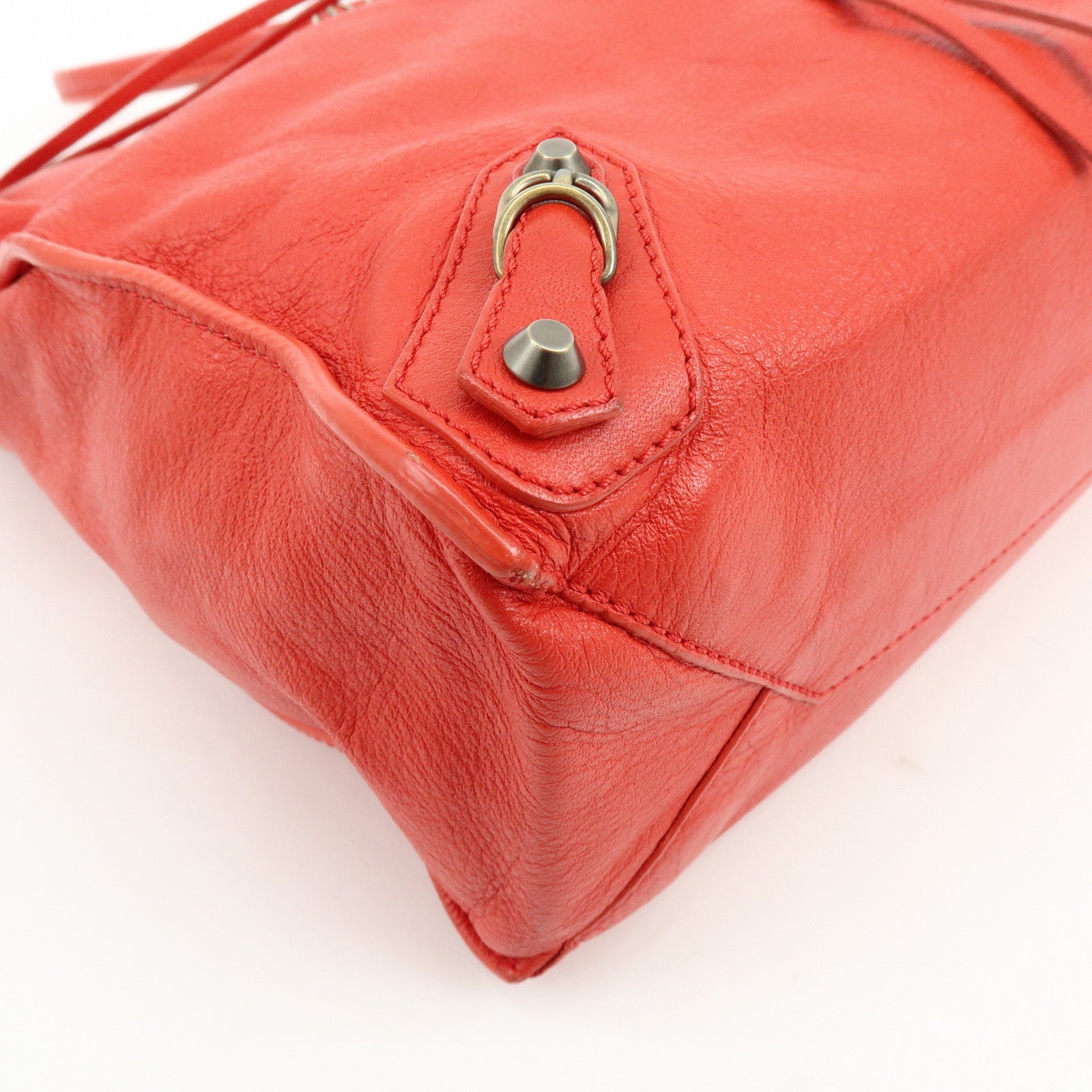 BALENCIAGA Paper Office Zip Leather Tote Bag Hand Bag Red 327771