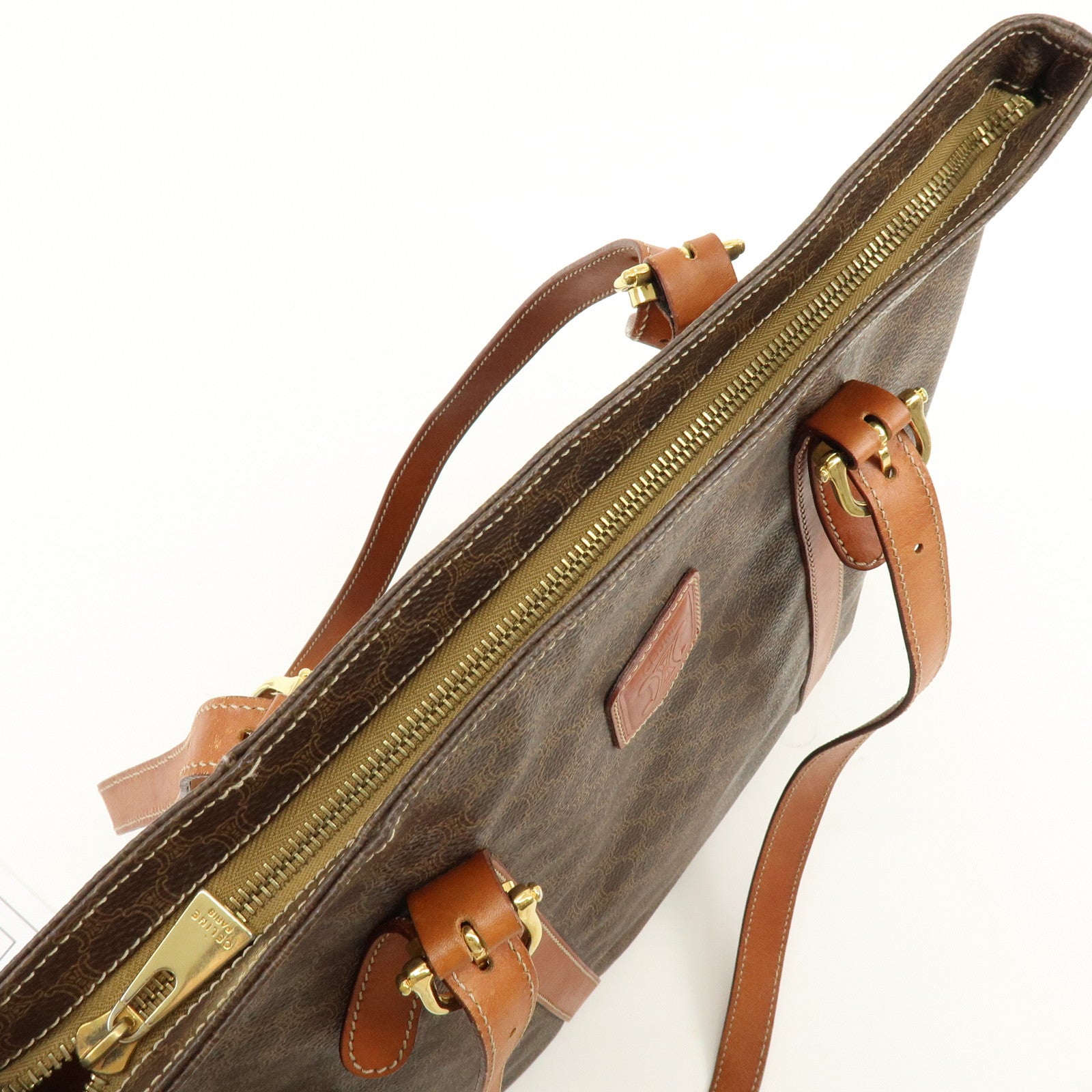 CELINE Macadam PVC Leather Tote Bag Hand Bag Shoulder Bag Brown