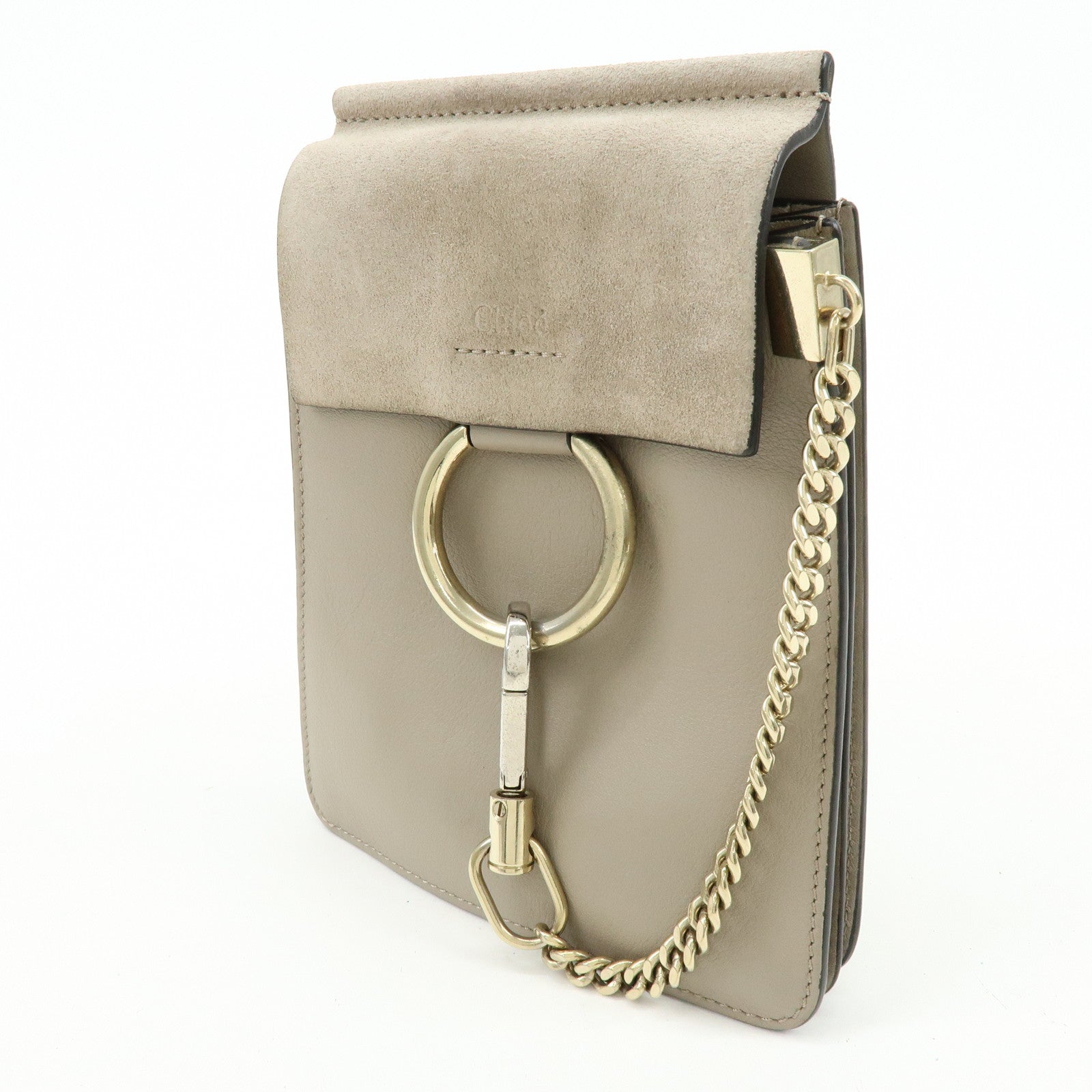 Chloe Faye Suede Leather Shoulder Bag Crossbody Bag Beige