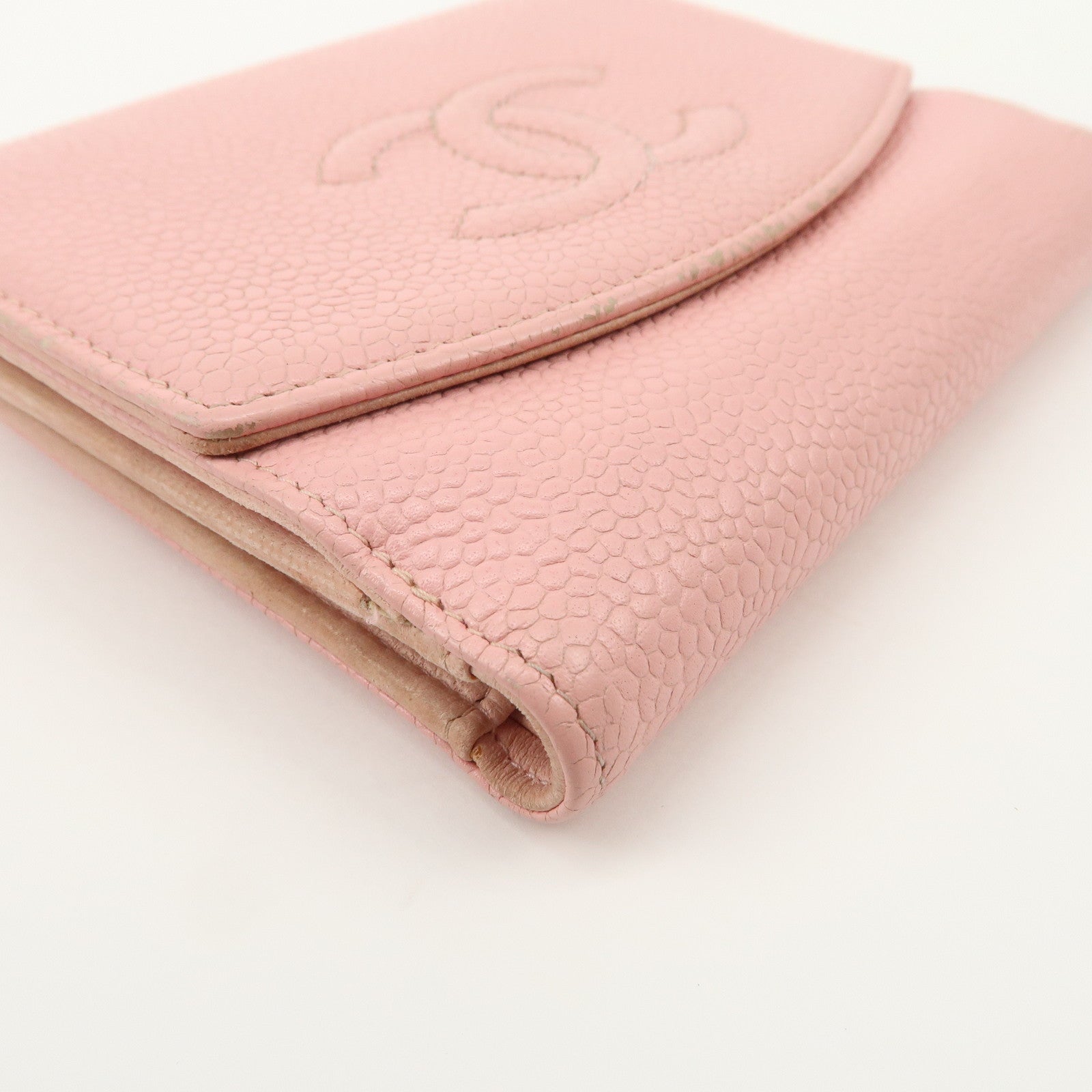 CHANEL COCO Mark Caviarskin Bi-fold Wallet Compact Wallet Pink