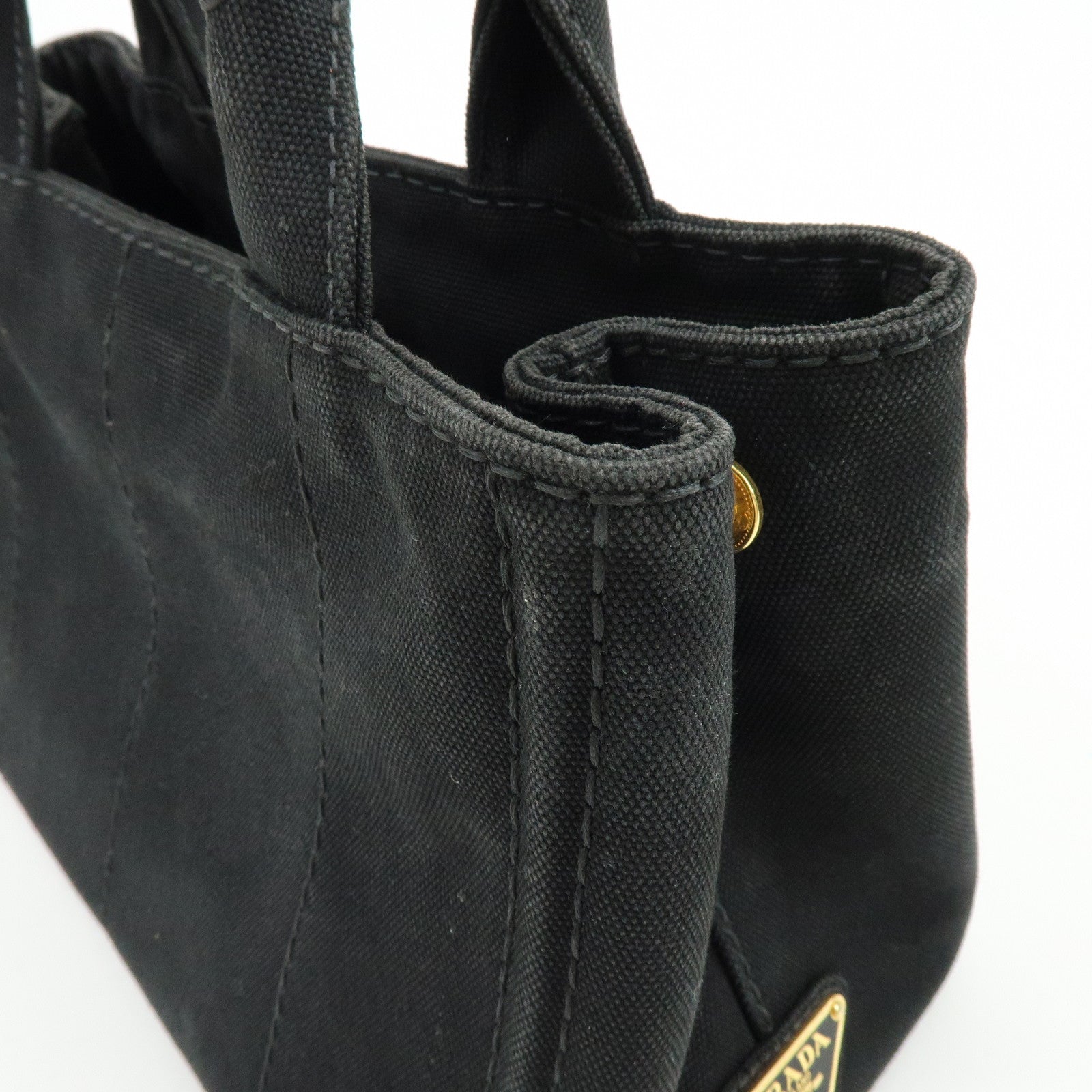 PRADA Triangle Logo Canapa Mini Canvas 2Way Hand Bag Black 1BG439