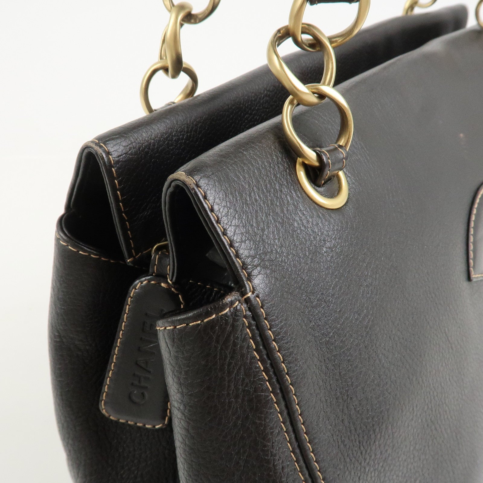 CHANEL COCO Mark Leather Chain Shoulder Bag Hand Bag Dark Brown