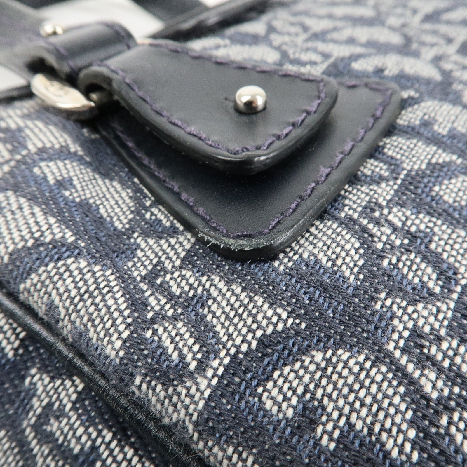 Christian Dior Trotter Leather Canvas Hand Bag Tote Bag Navy Used