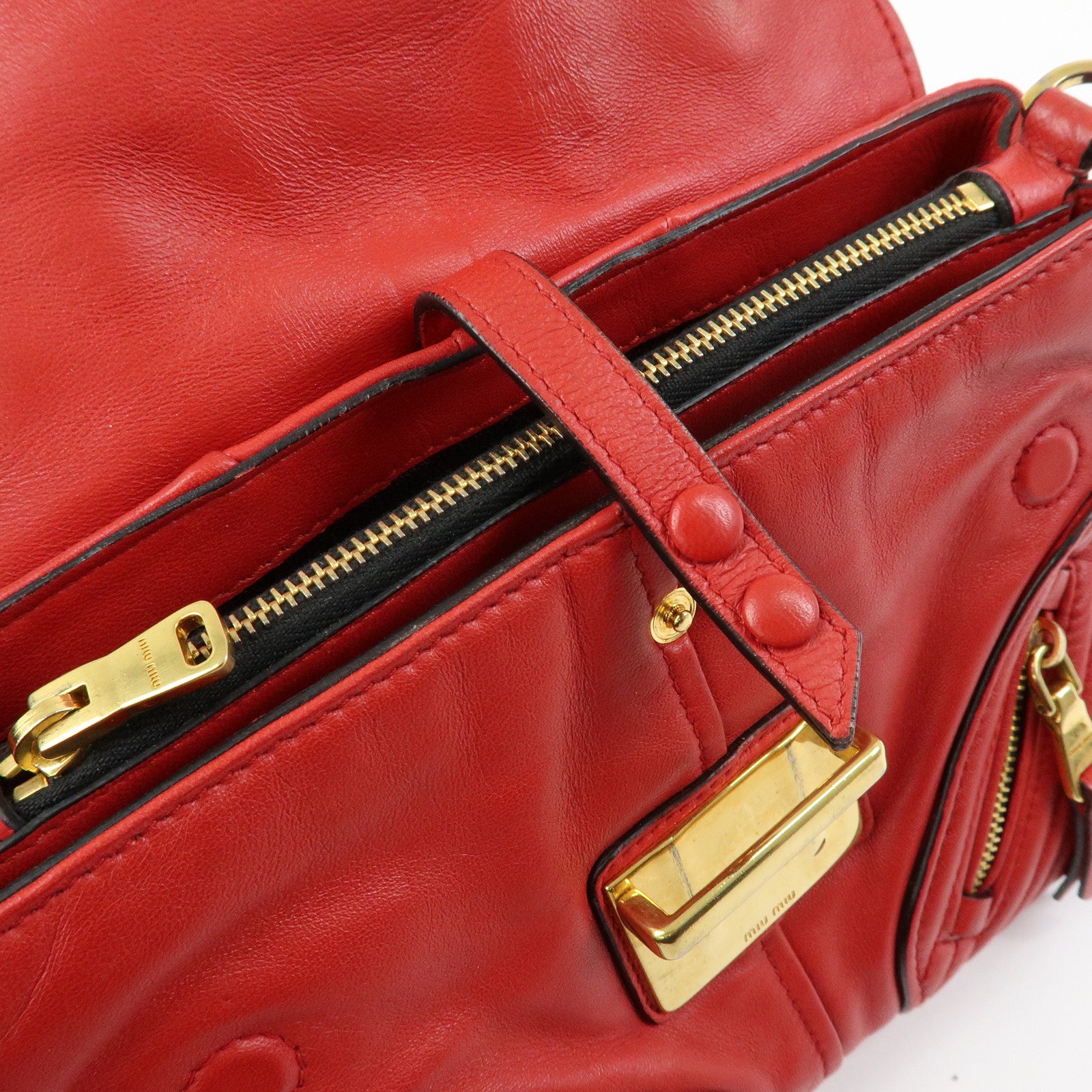 MIU MIU Leather 2Way Bag Hand Bag Shoulder Bag Crossbody Bag Red