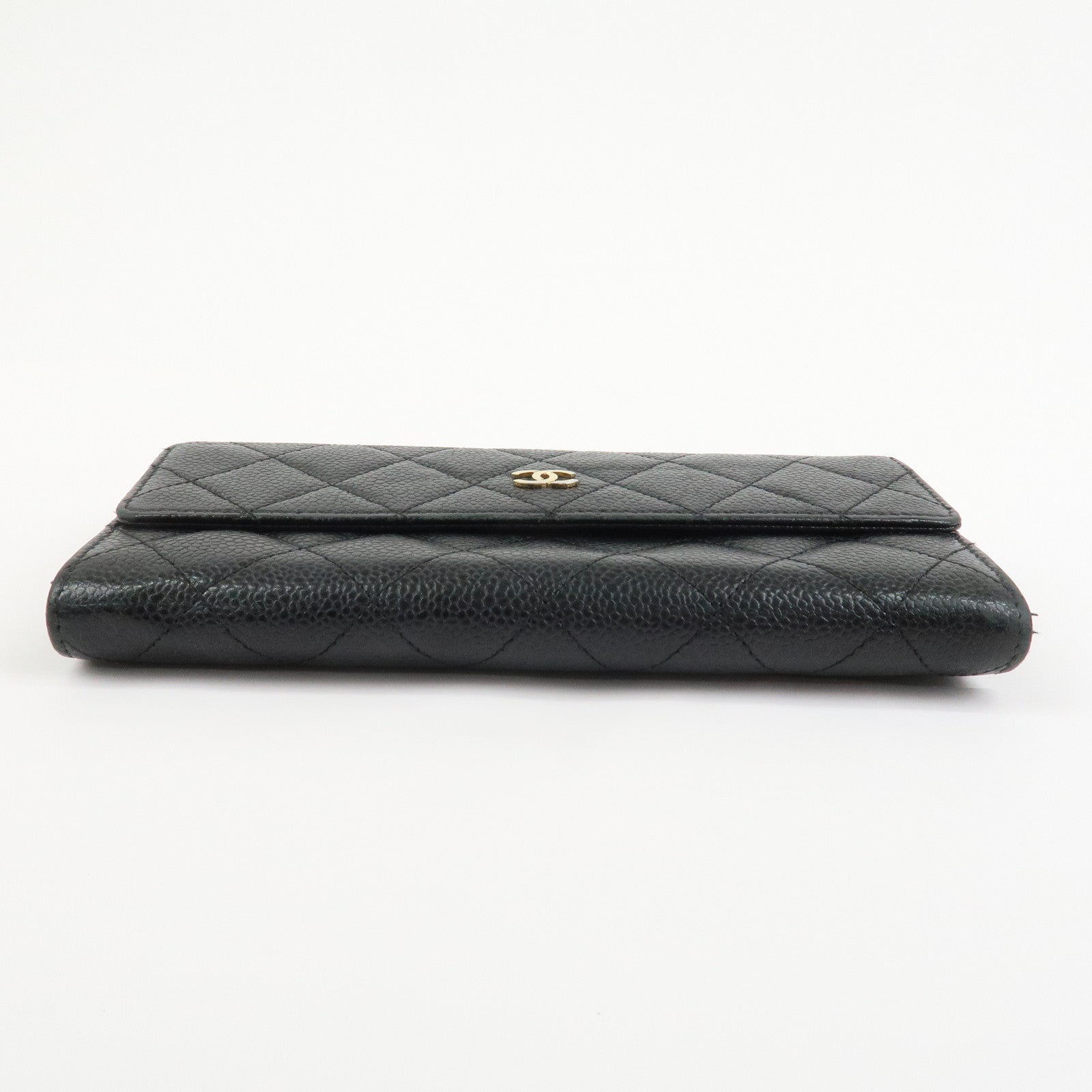 CHANEL COCO Mark Matelasse Caviarskin Long Flap Wallet Black A50096