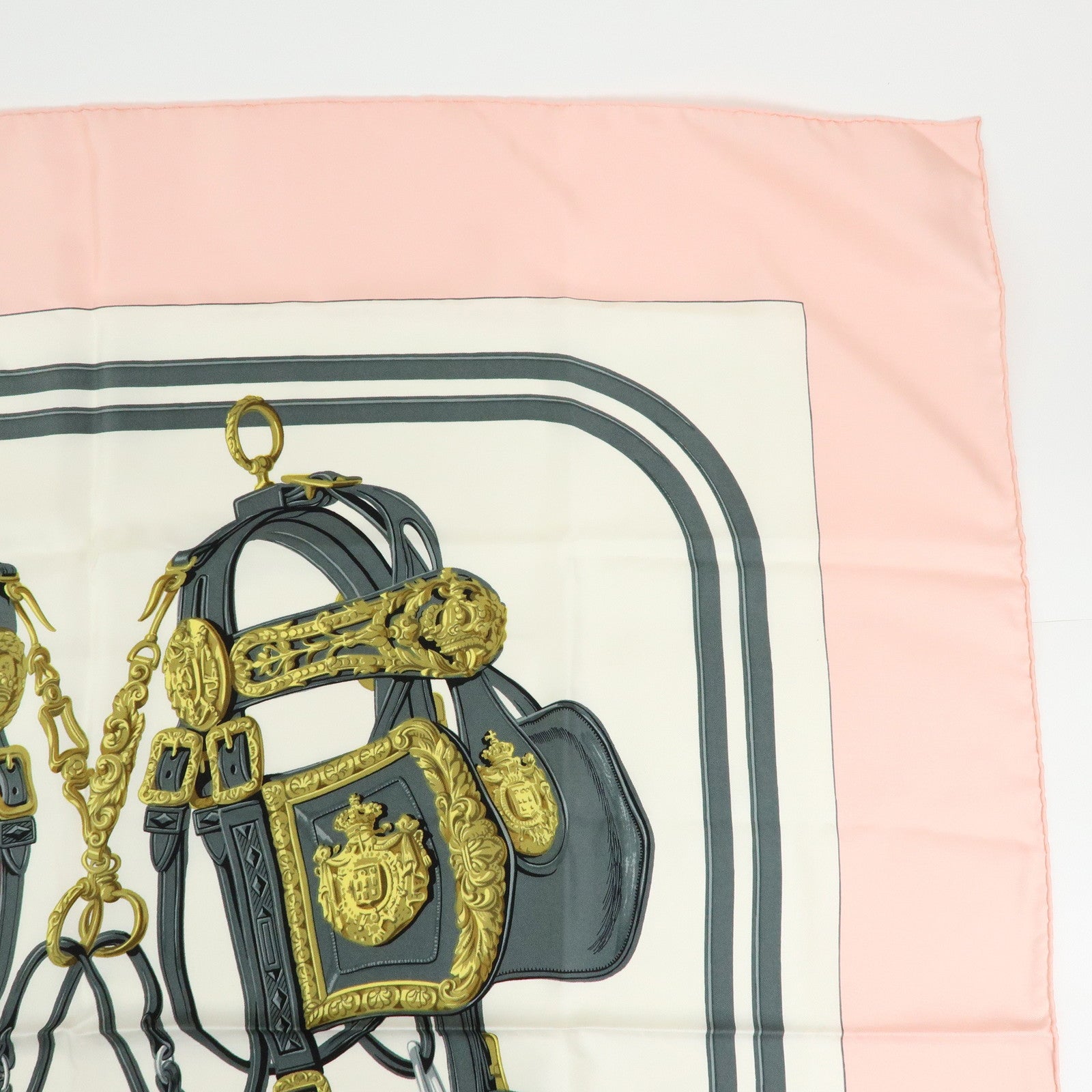 HERMES Carre 90 Silk 100% BRIDES DE GALA Scarf Light Pink White