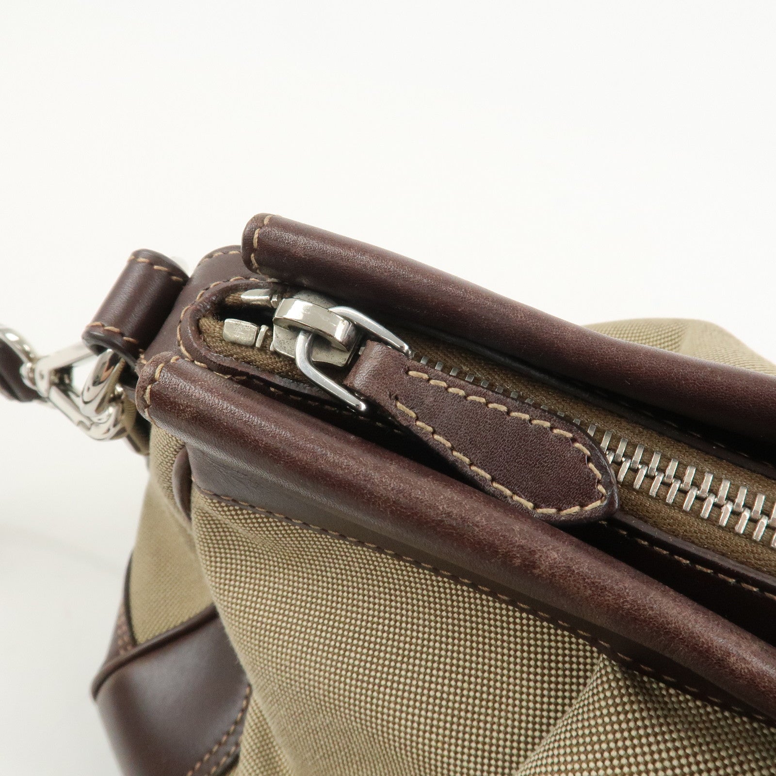 PRADA Logo Canvas Leather 2Way Bag Shoulder Bag Hand Bag Brown
