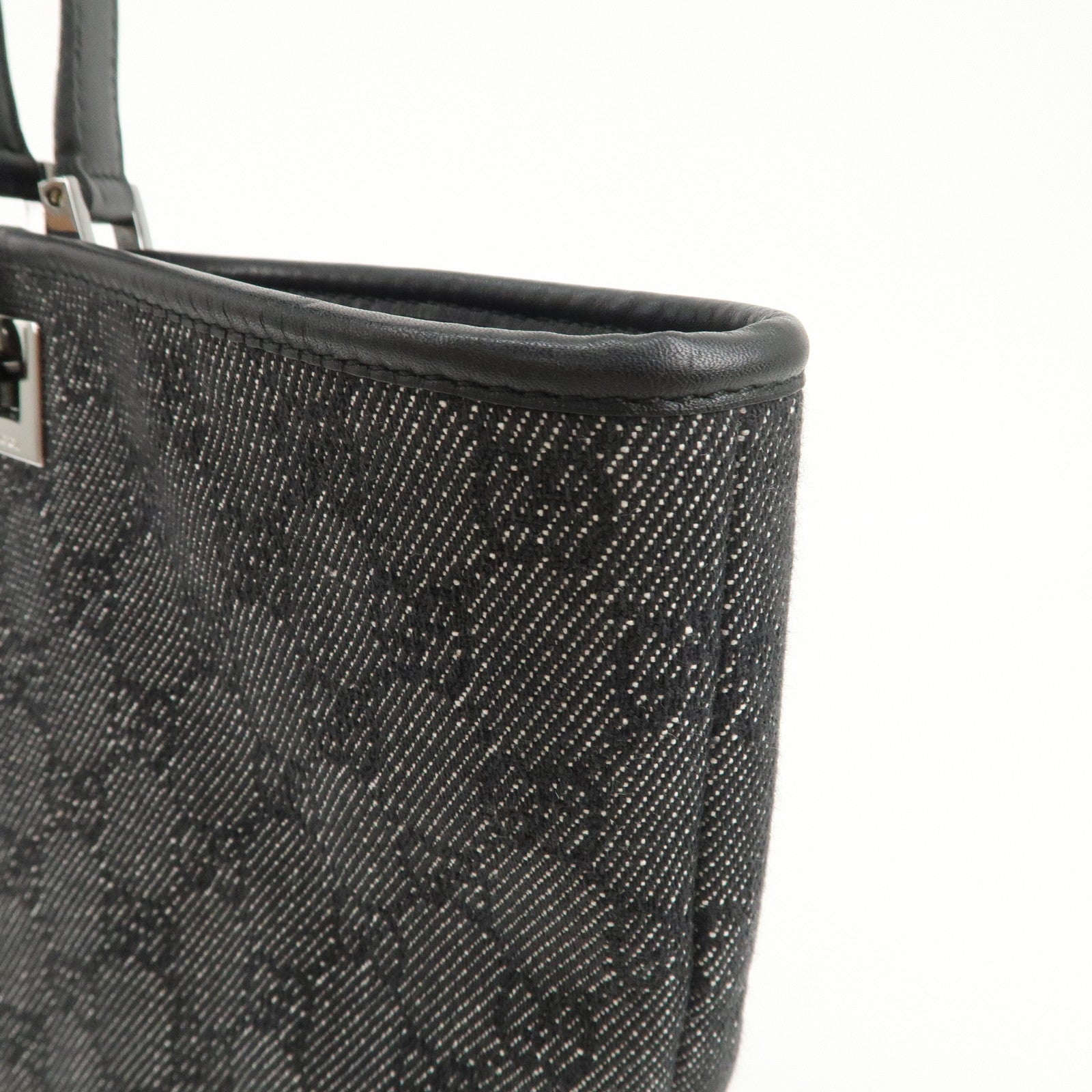GUCCI GG Denim Leather Tote Bag Hand Bag Shoulder Bag Black 31243