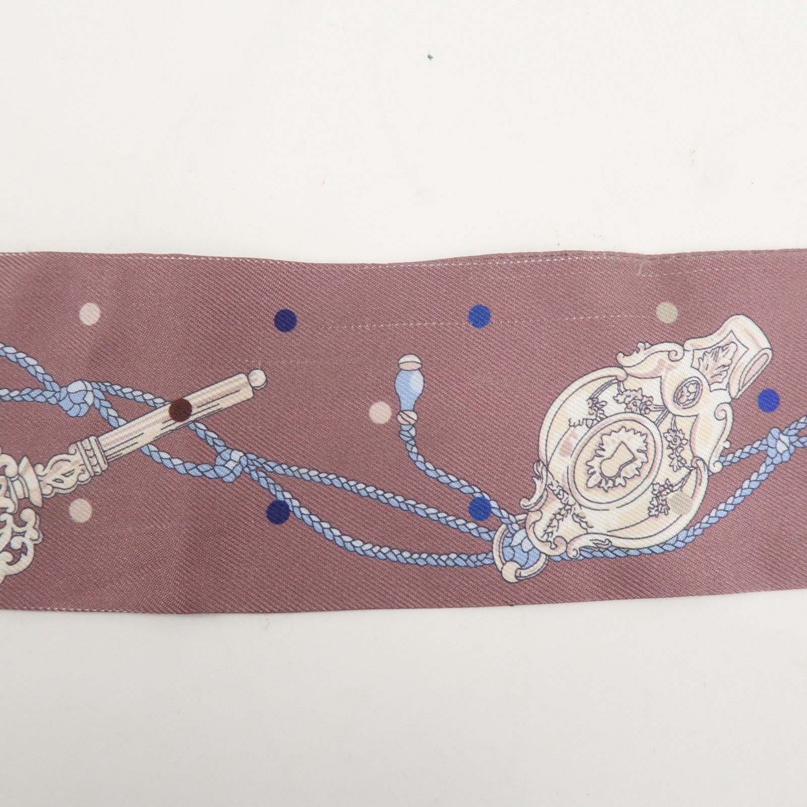 HERMES Silk 100% Twilly Scarf LES CLES A POIS Purple Multicolor