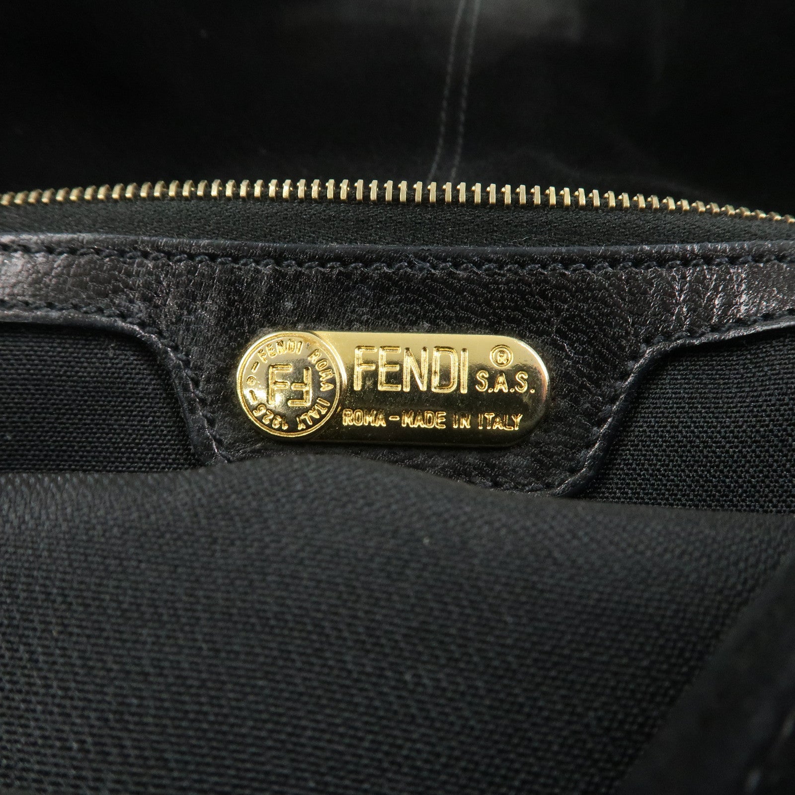 FENDI Mamma Baguette Logo Suede Shoulder Bag Black 26424