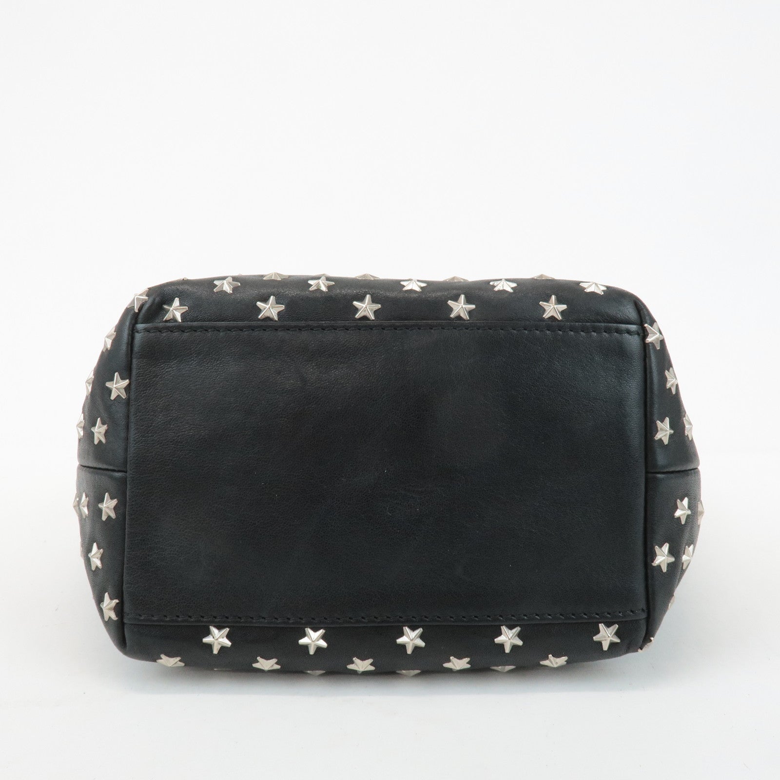 JIMMY CHOO Leather Star Studs Tote Bag Hand Bag Black Silver HDW Used