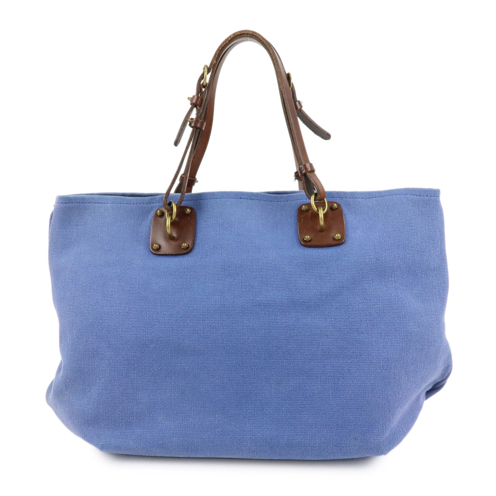 BOTTEGA VENETA Canvas Leather Tote Bag Shoulder Bag Blue 170045