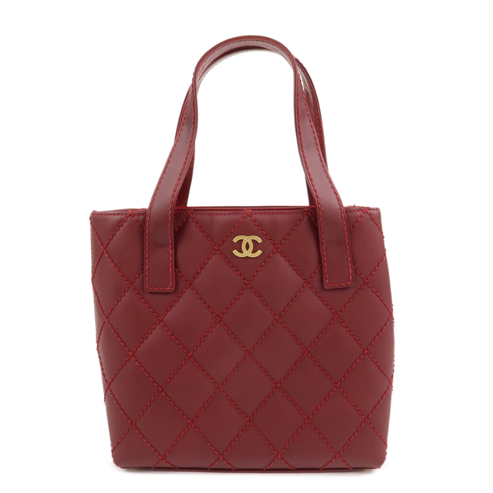 CHANEL Wild Stitch Leather Tote Bag Hand Bag Red A18126