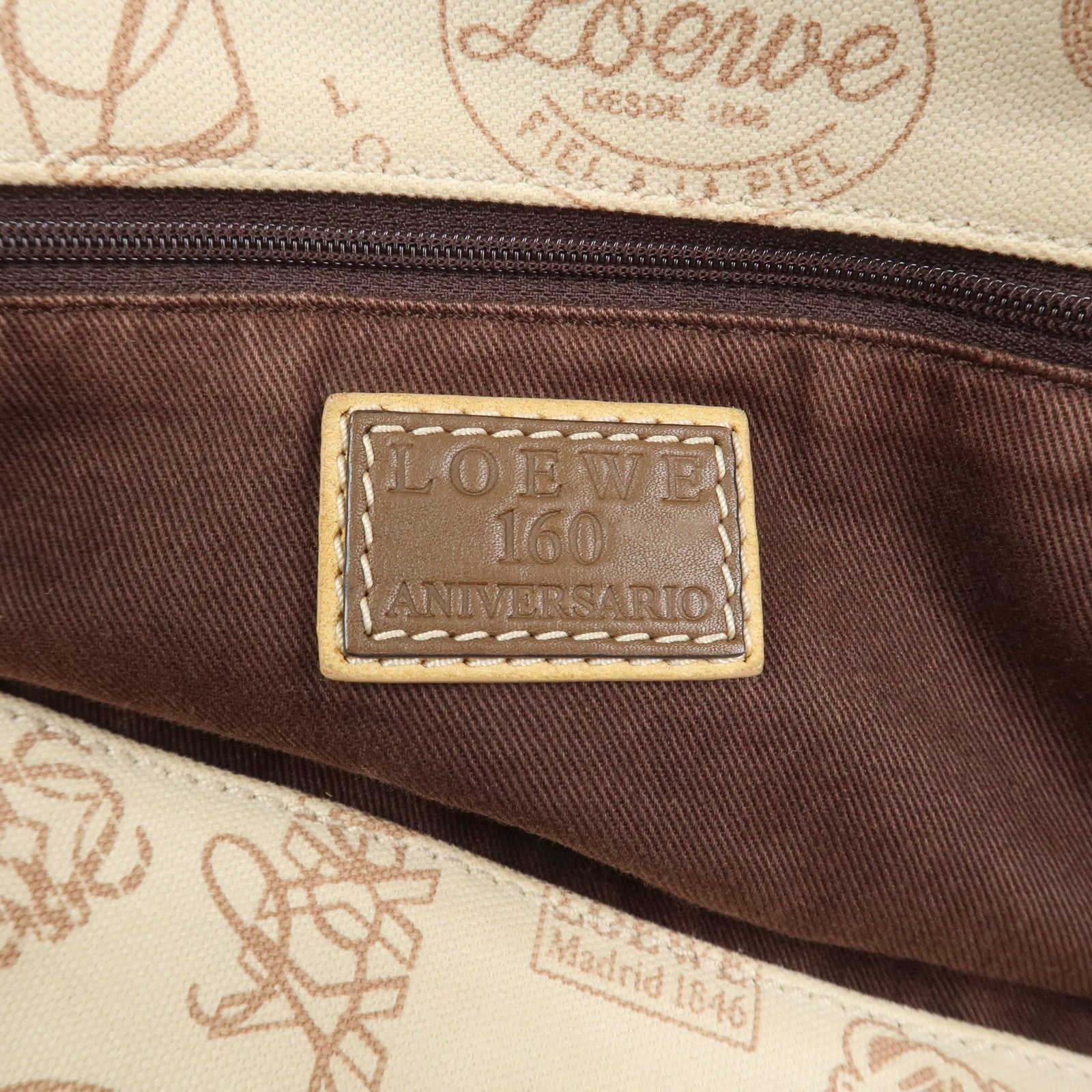 LOEWE Anagram Canvas Leather Suede Tote Bag Shoulder Bag Ivory