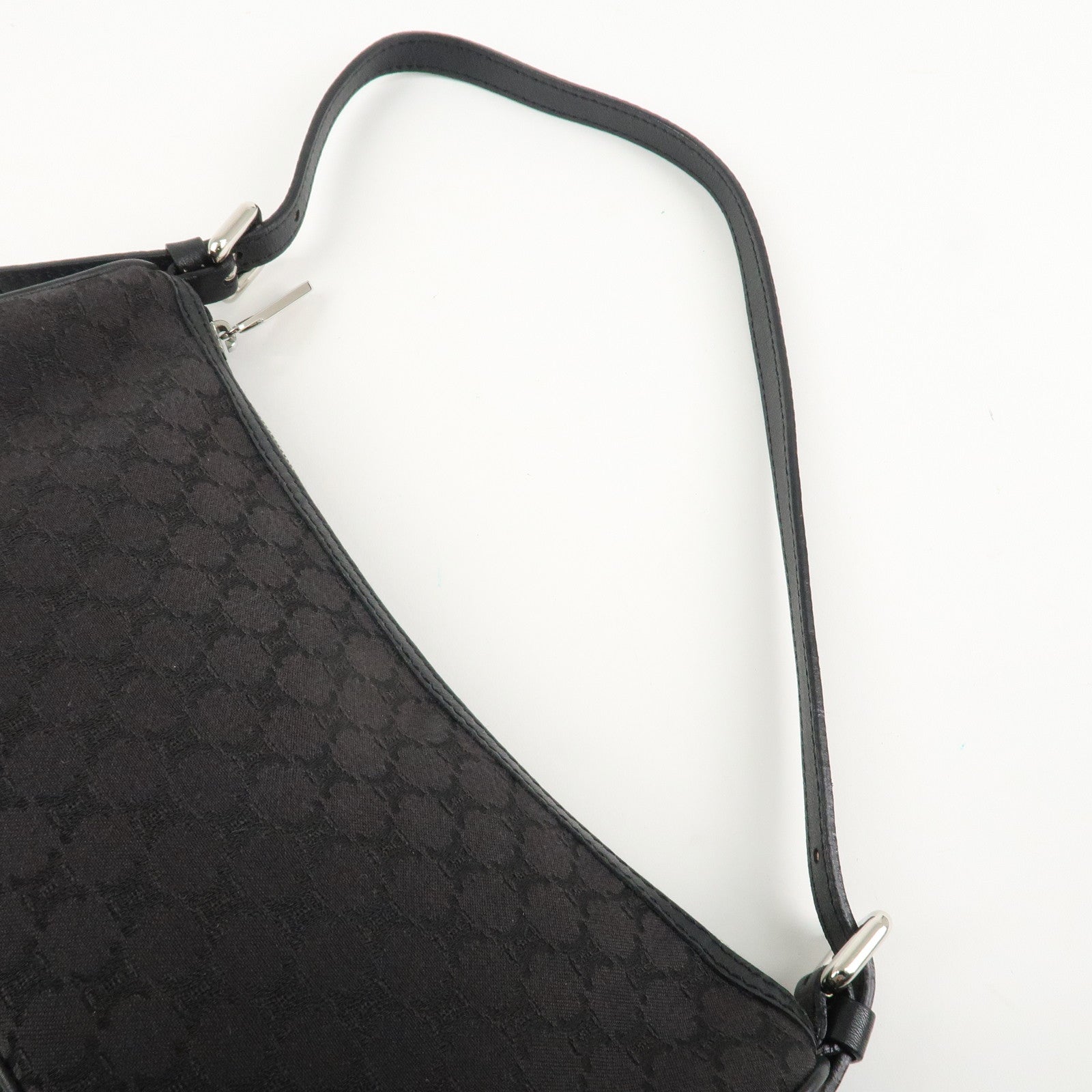 CELINE Macadam Canvas Leather Accessory Pouch Silver HDW Black Used