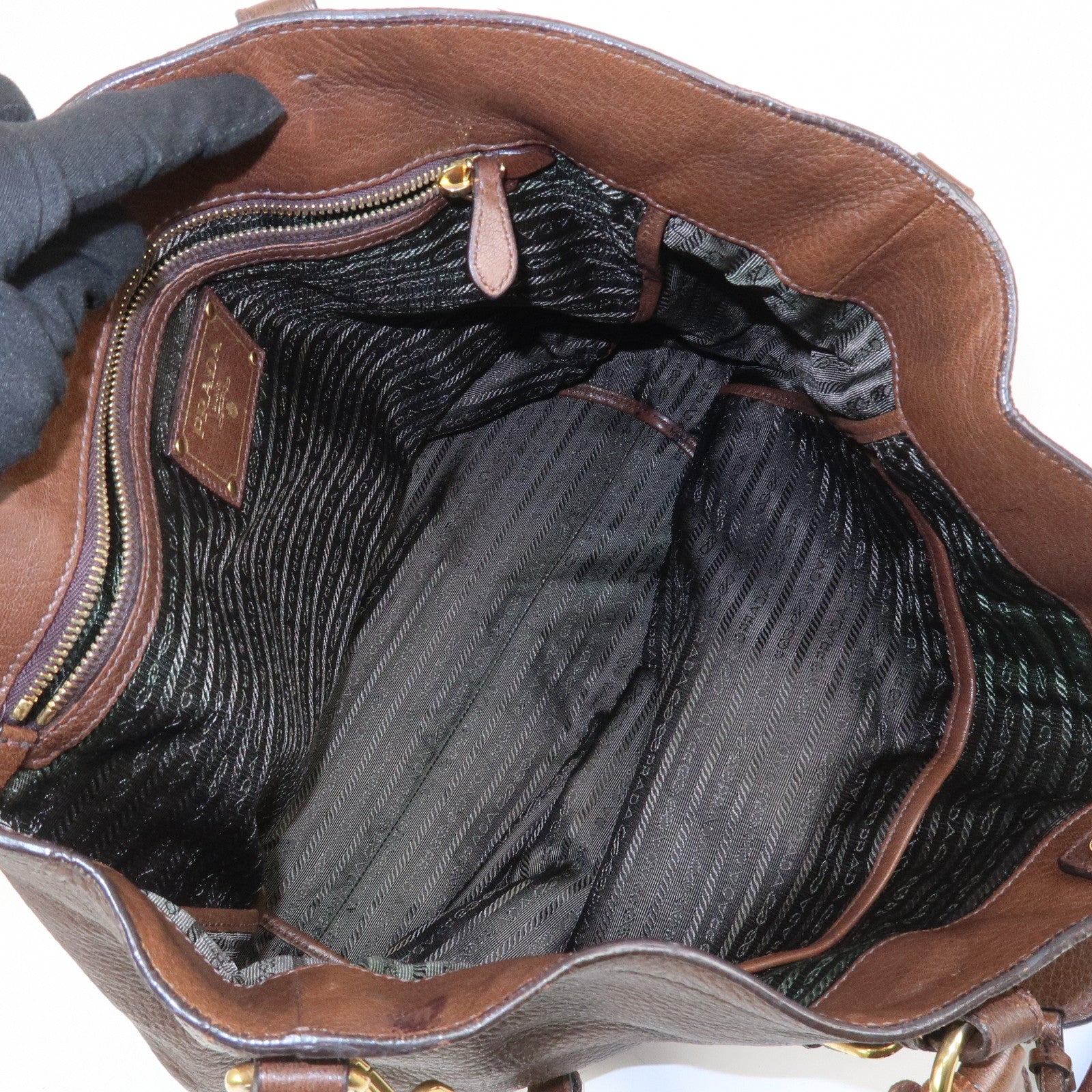 PRADA Leather 2Way Bag Hand Bag Shoulder Bag Crosbody Bag Brown