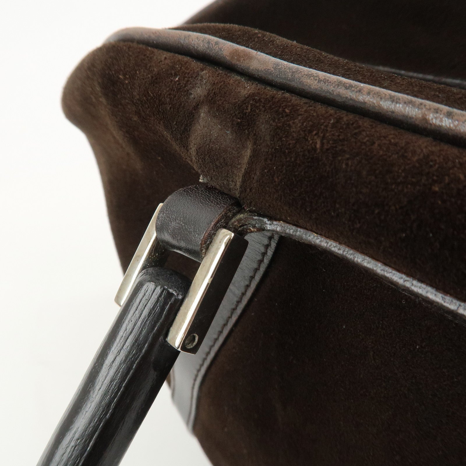 GUCCI Bamboo Suede Leather Hand Bag Dark Brown 002.1084