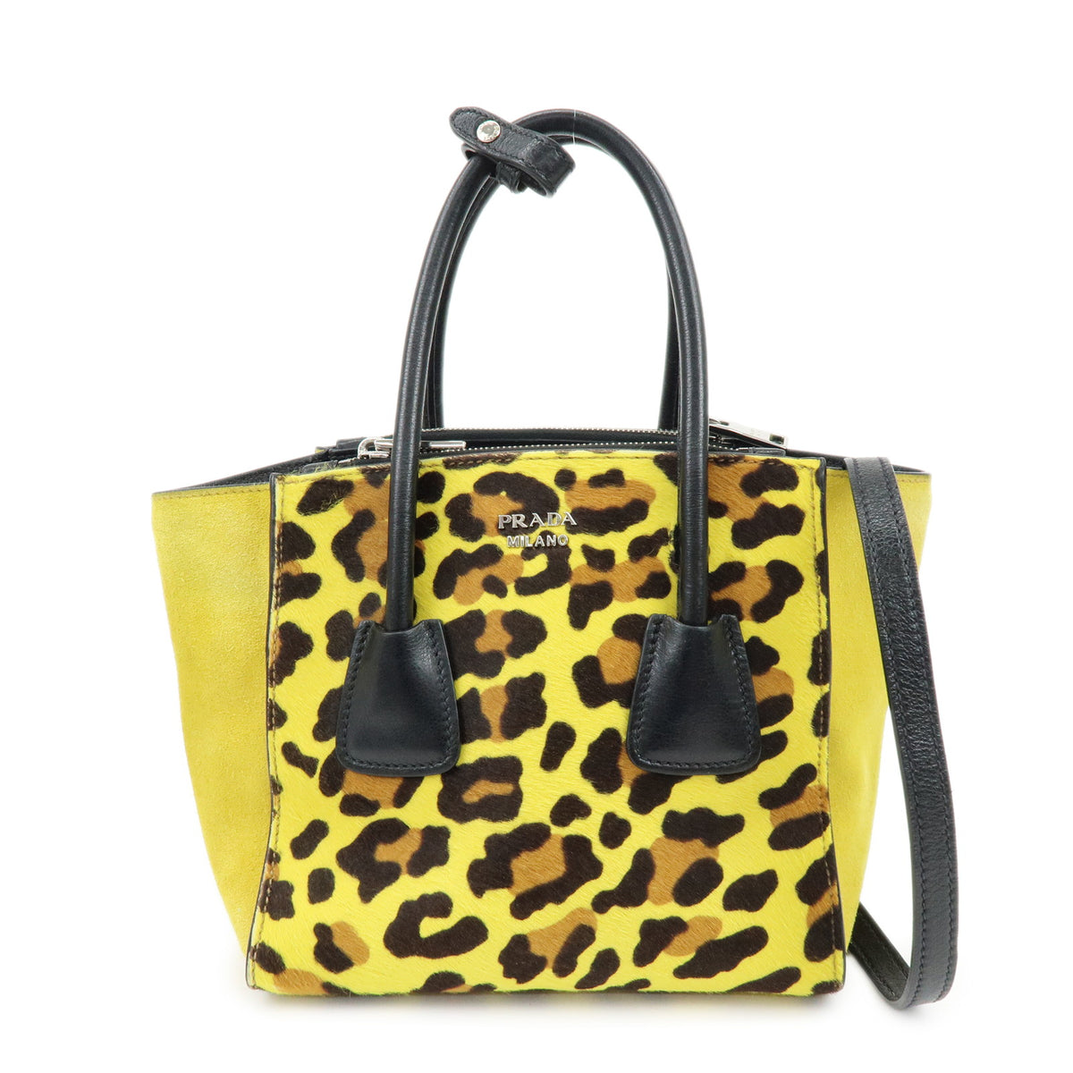 PRADA Triangle Logo Pony Leather 2Way Bag Hand Bag Shoulder Bag