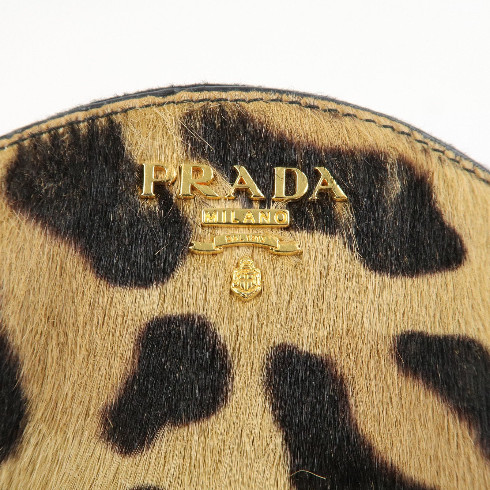 PRADA Logo Unborn Calf Coin Case Brown Animal Pattern