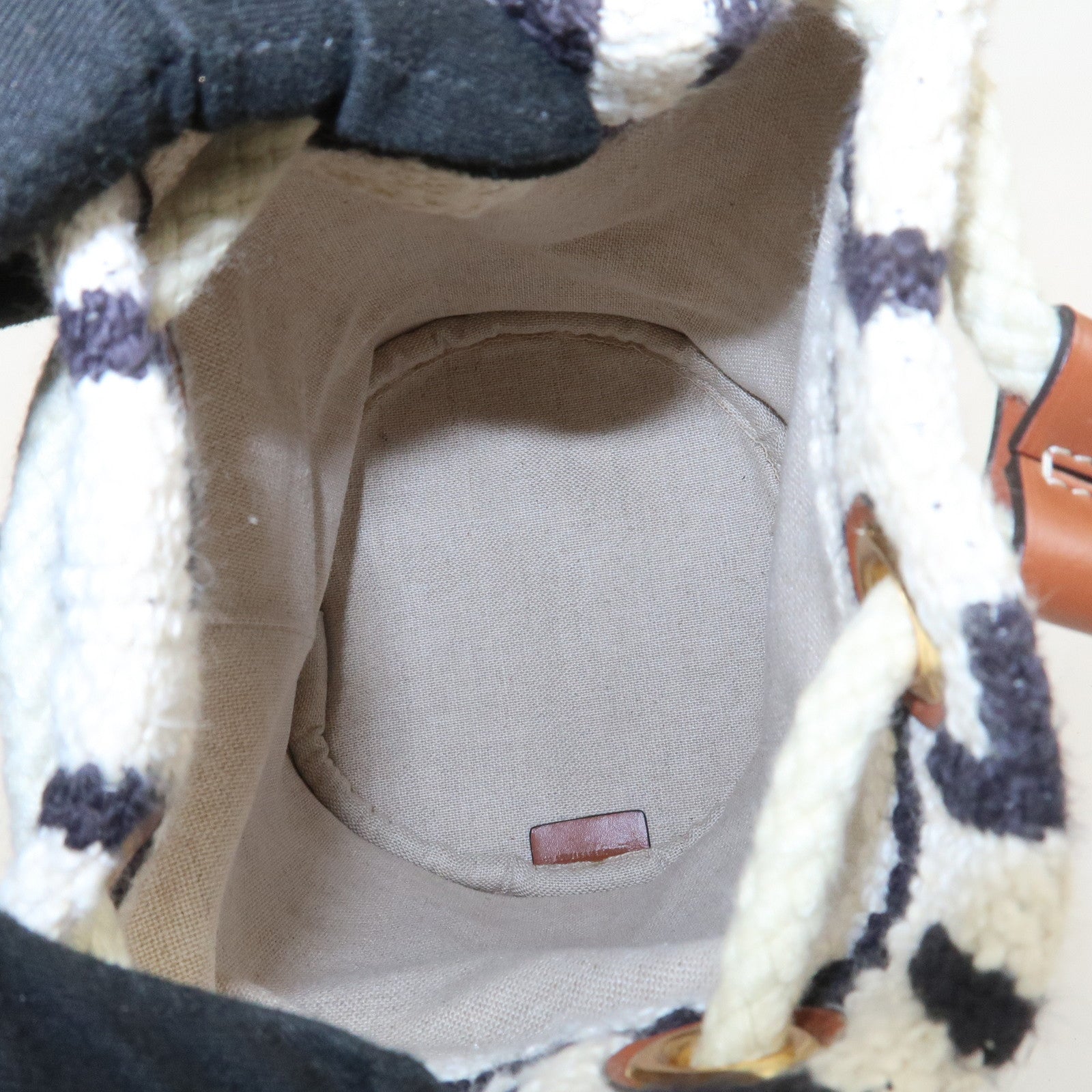 CELINE Teen Drawstring Canvas Leather Hand Bag Natural Brown