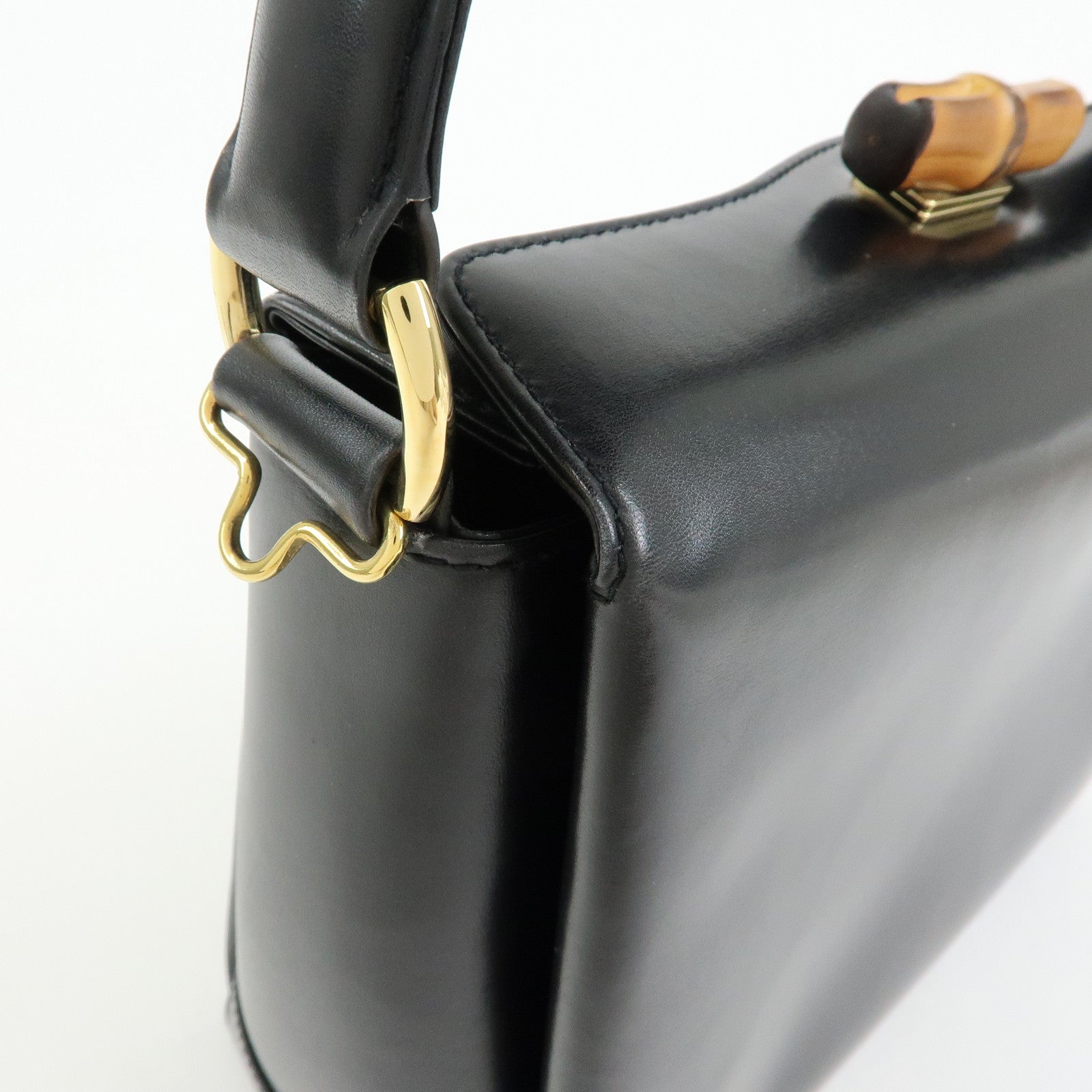 GUCCI Bamboo Leather Hand Bag Shoulder Bag Black 000・33・0175